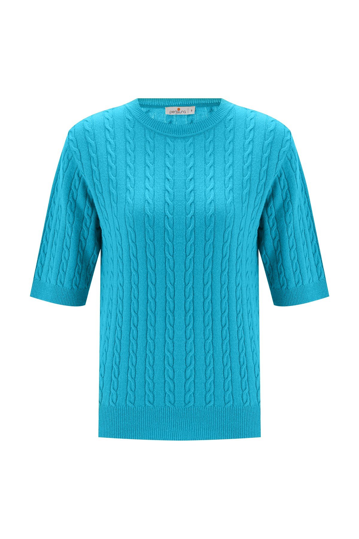 Peraluna NICOLE BLOUSE Saç Örgülü Kısa Kollu Kaşmirli Kadın Triko Bluz Turkuaz