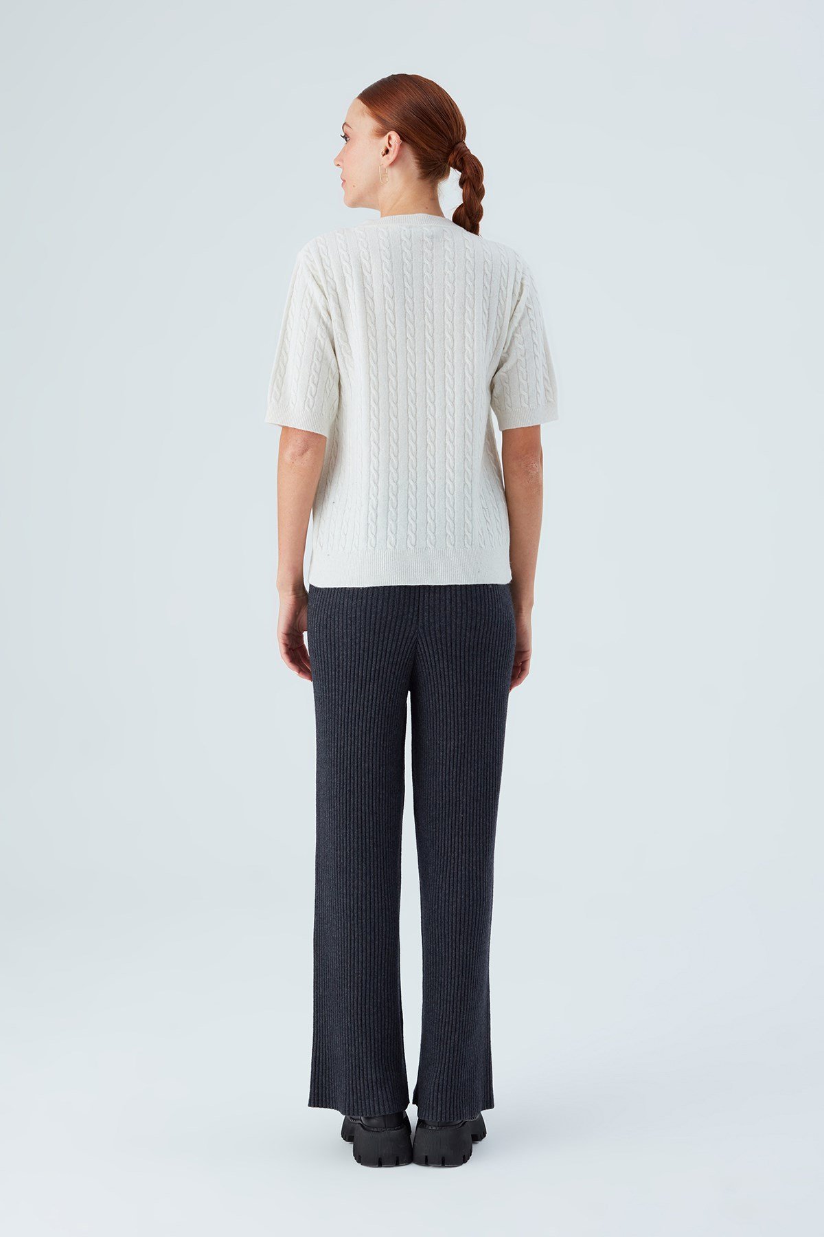 Peraluna NICOLE BLOUSE Saç Örgülü Kısa Kollu Kaşmirli Kadın Triko Bluz Ekru