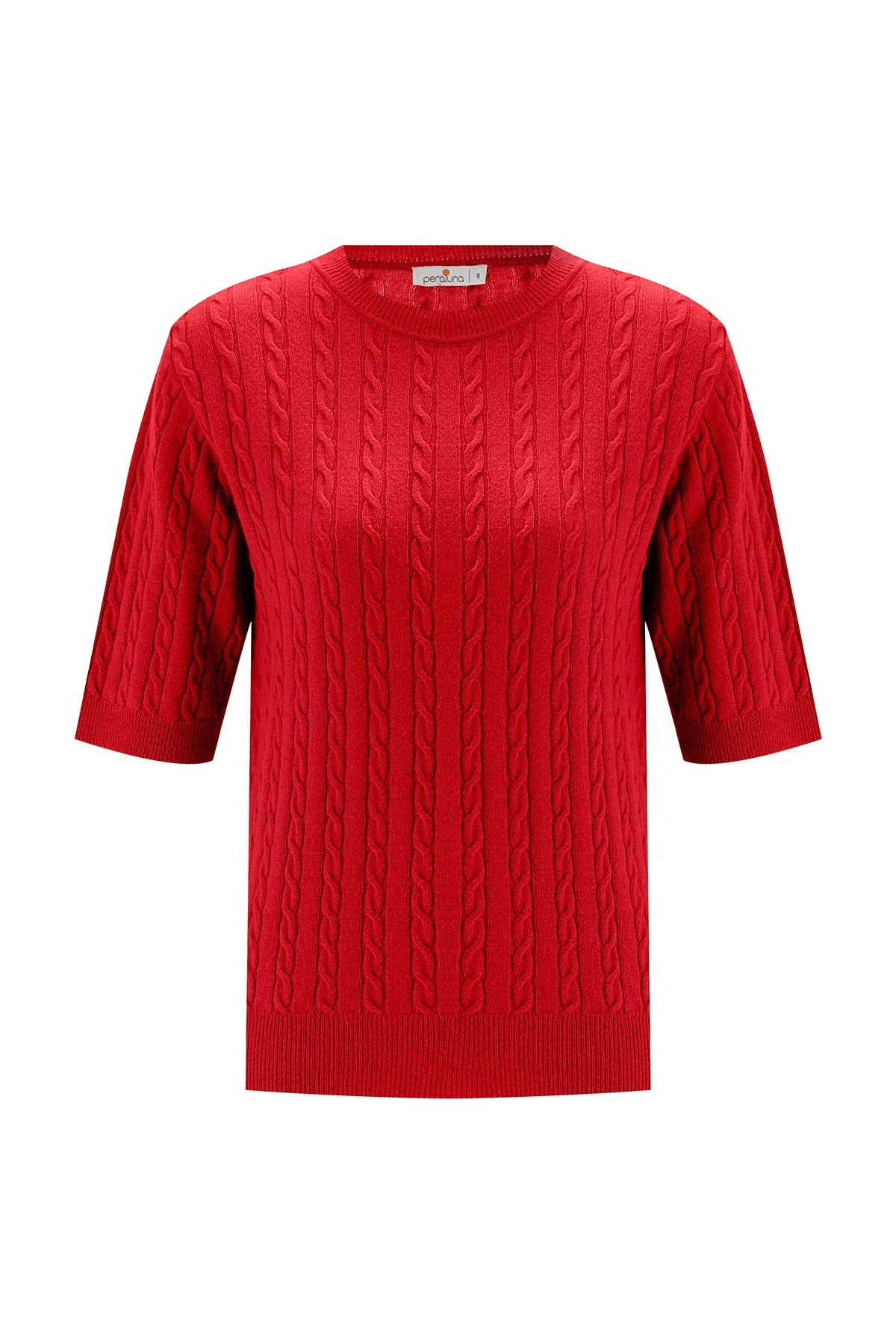 Peraluna NICOLE BLOUSE Saç Örgülü Kısa Kollu Kaşmirli Kadın Triko Bluz Kırmızı