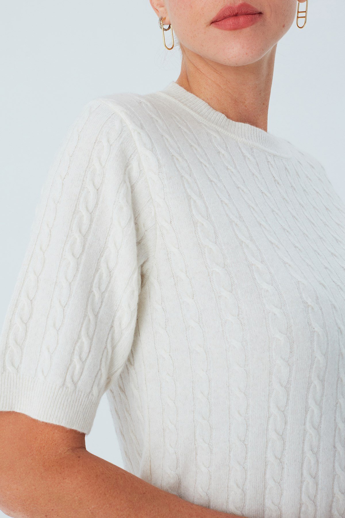 Peraluna NICOLE BLOUSE Saç Örgülü Kısa Kollu Kaşmirli Kadın Triko Bluz Ekru