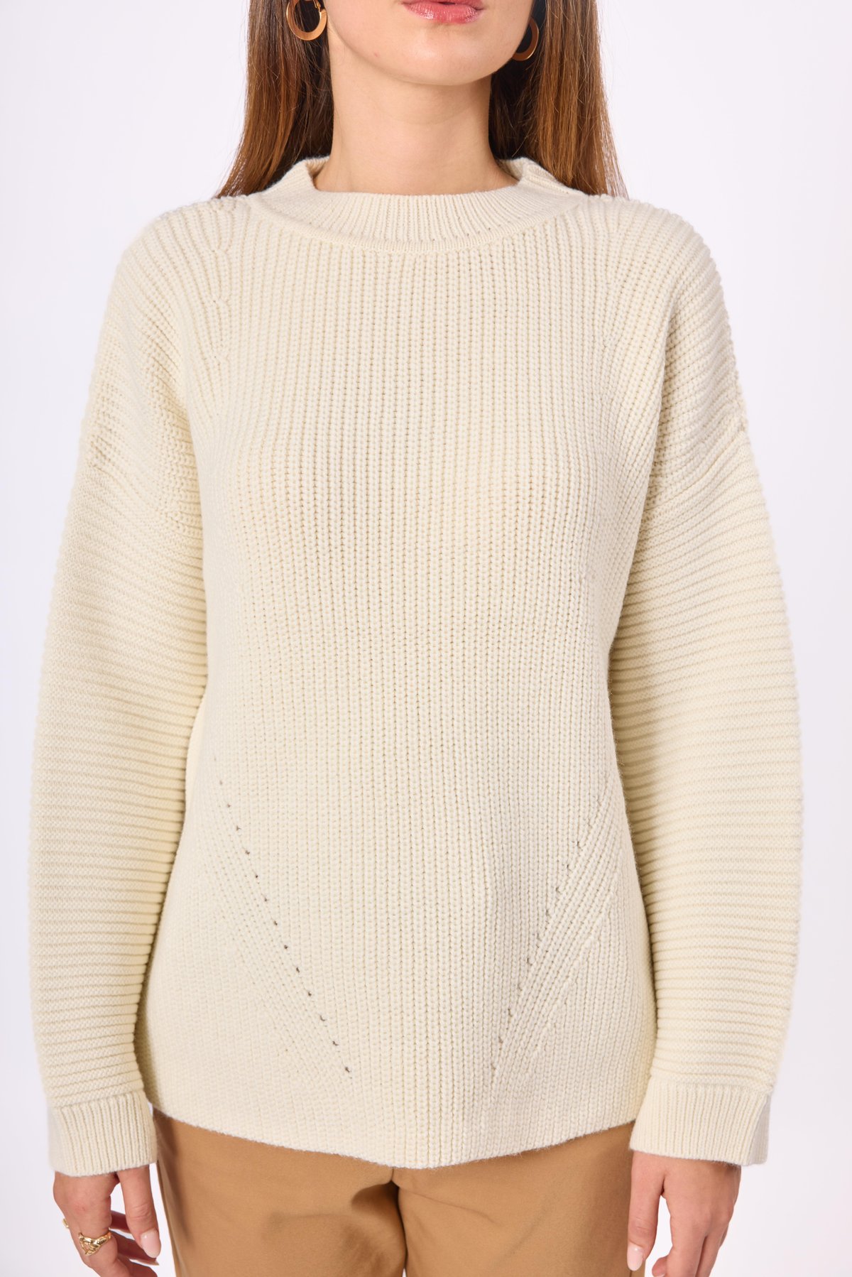 Peraluna Nikita Selanik Örgü Rahat Kesim Kadin Triko Kazak - Ekru