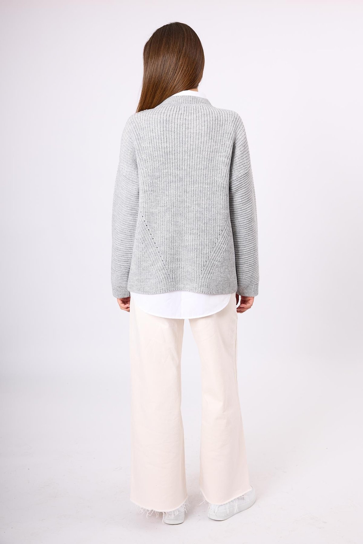 Peraluna Nikita Selanik Örgü Rahat Kesim Kadin Triko Kazak - Gri Melanj