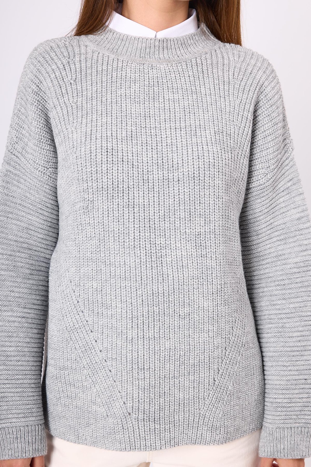 Peraluna Nikita Selanik Örgü Rahat Kesim Kadin Triko Kazak - Gri Melanj