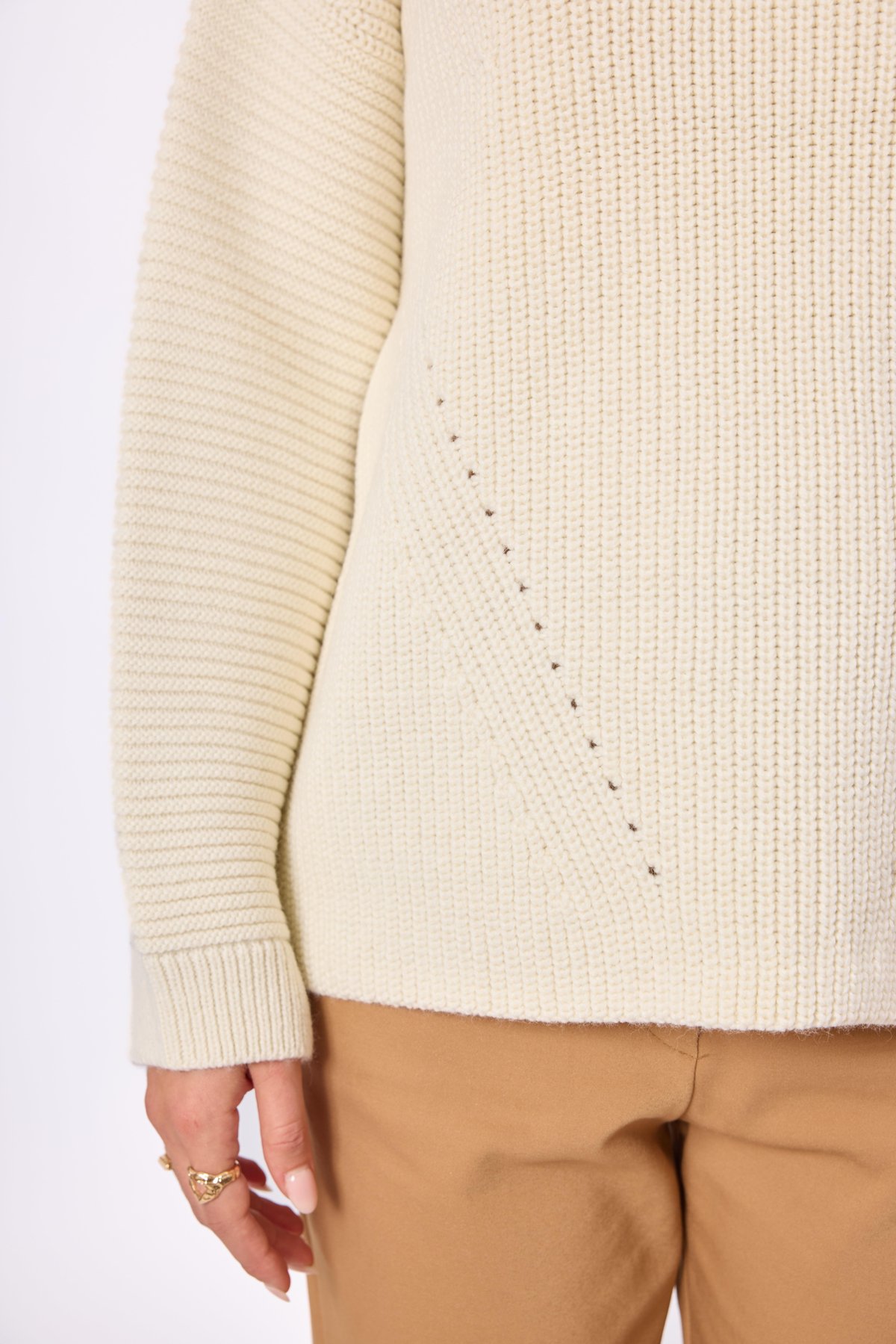 Peraluna Nikita Selanik Örgü Rahat Kesim Kadin Triko Kazak - Ekru