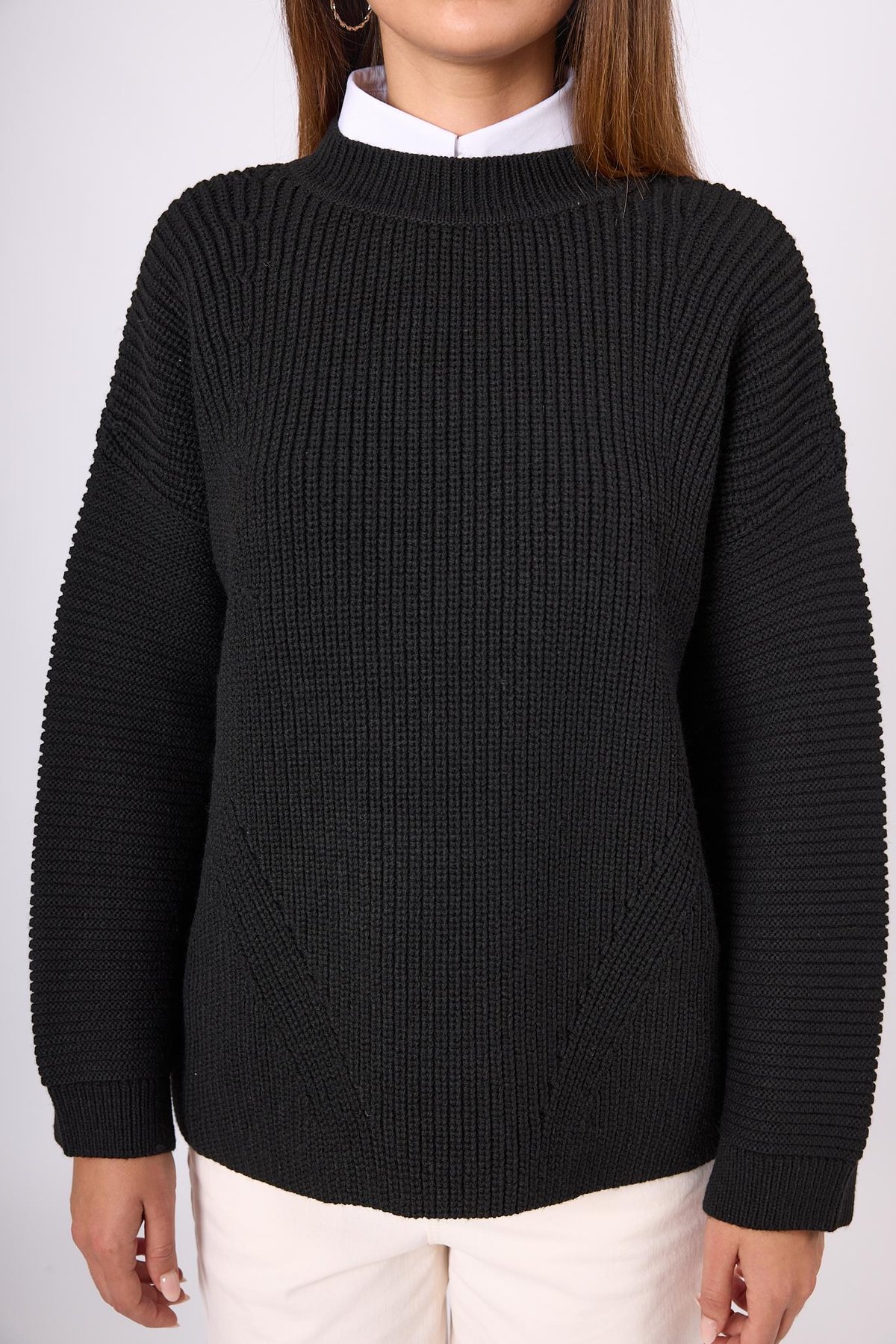 Peraluna Nikita Selanik Örgü Rahat Kesim Kadin Triko Kazak - Siyah