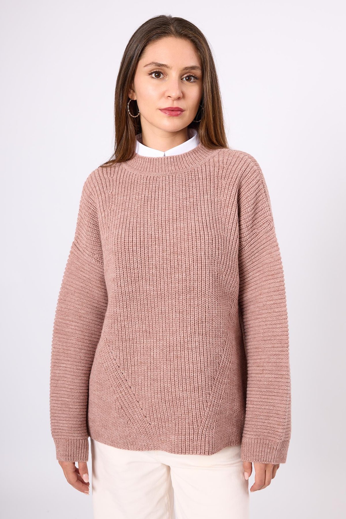Peraluna Nikita Selanik Örgü Rahat Kesim Kadin Triko Kazak - Pudra
