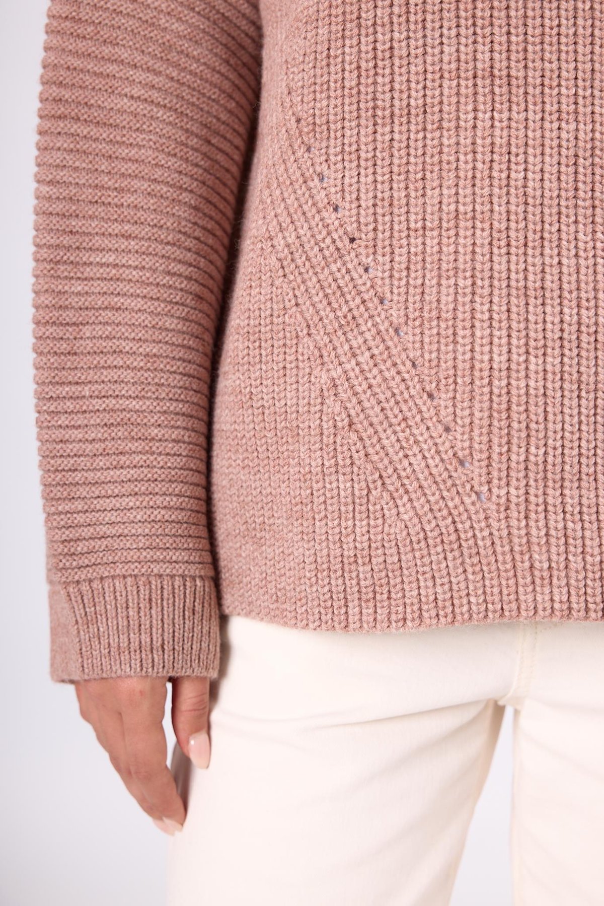 Peraluna Nikita Selanik Örgü Rahat Kesim Kadin Triko Kazak - Pudra