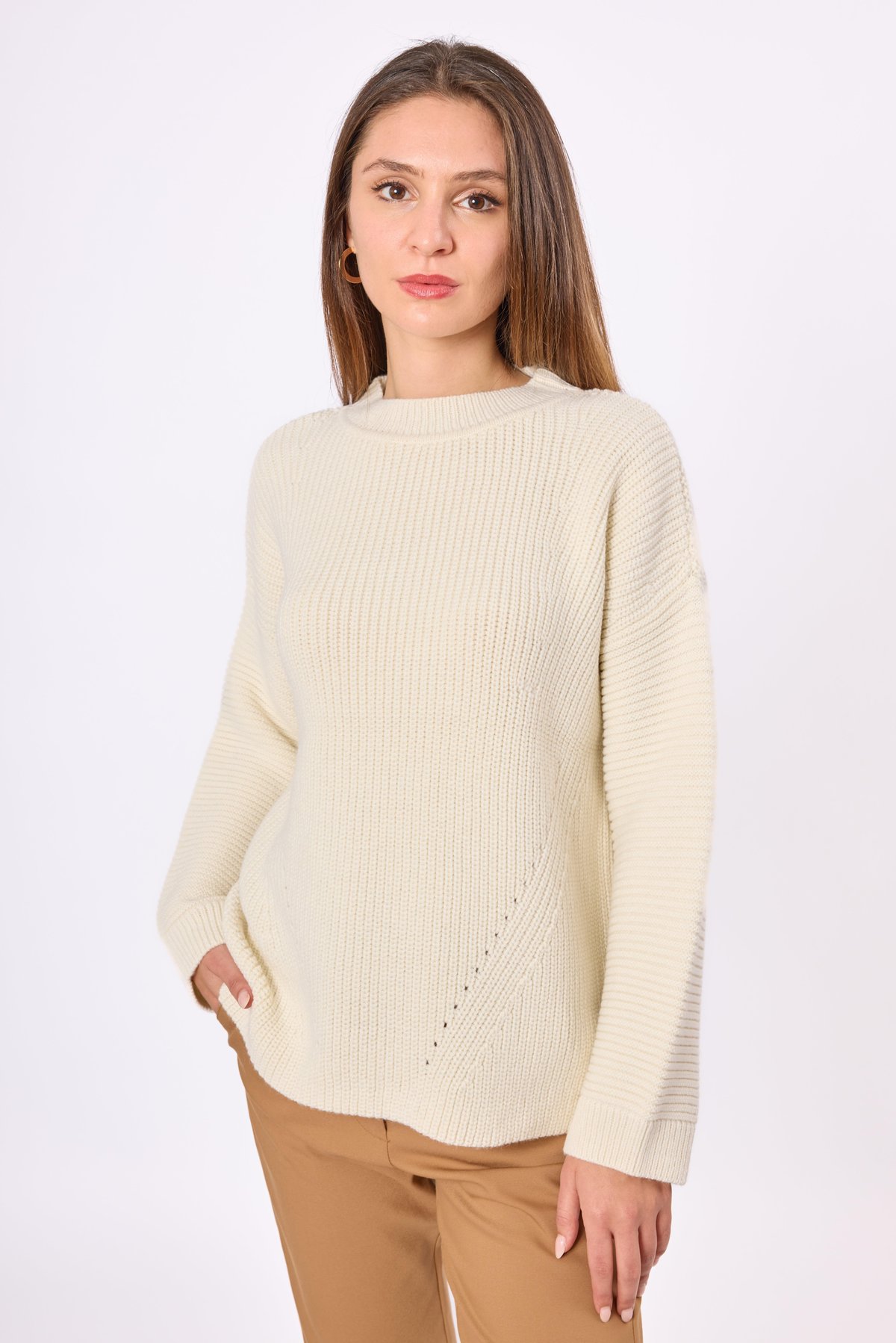 Peraluna Nikita Selanik Örgü Rahat Kesim Kadin Triko Kazak - Ekru