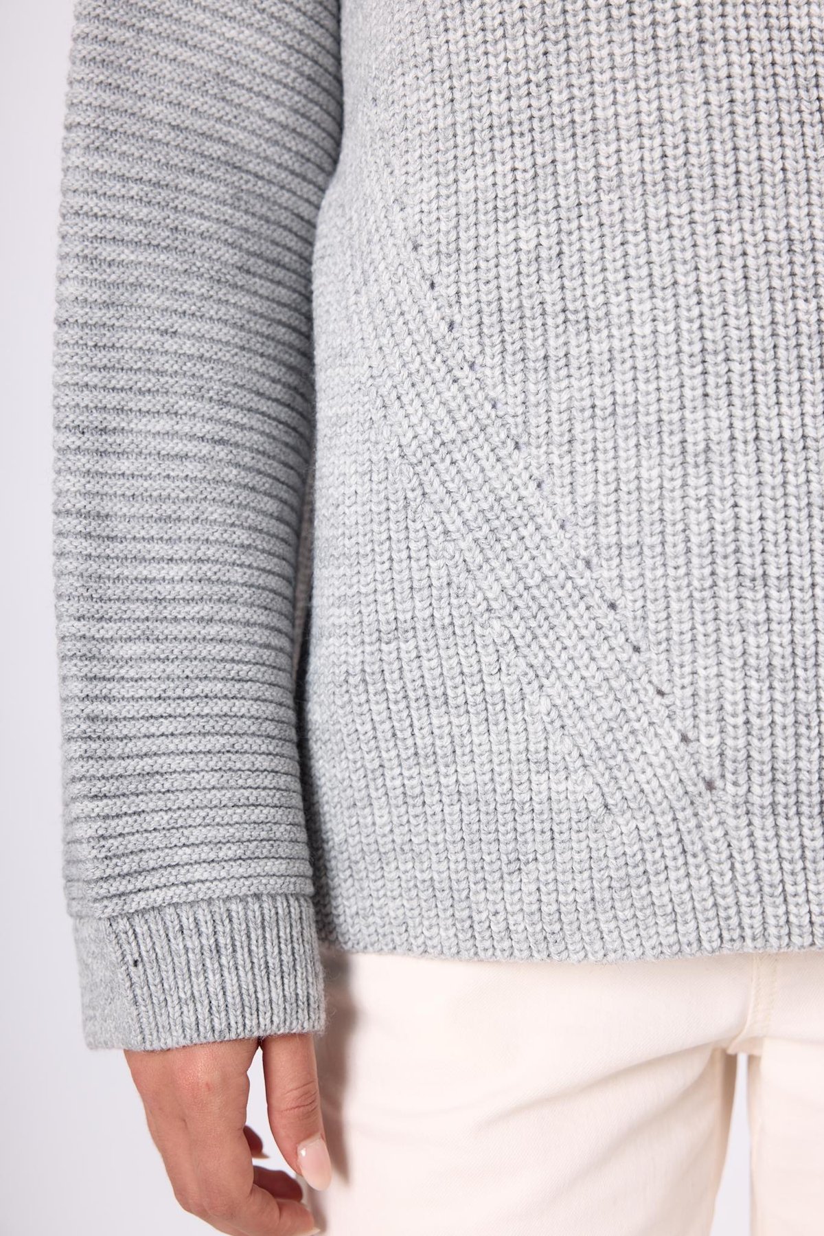 Peraluna Nikita Selanik Örgü Rahat Kesim Kadin Triko Kazak - Gri Melanj