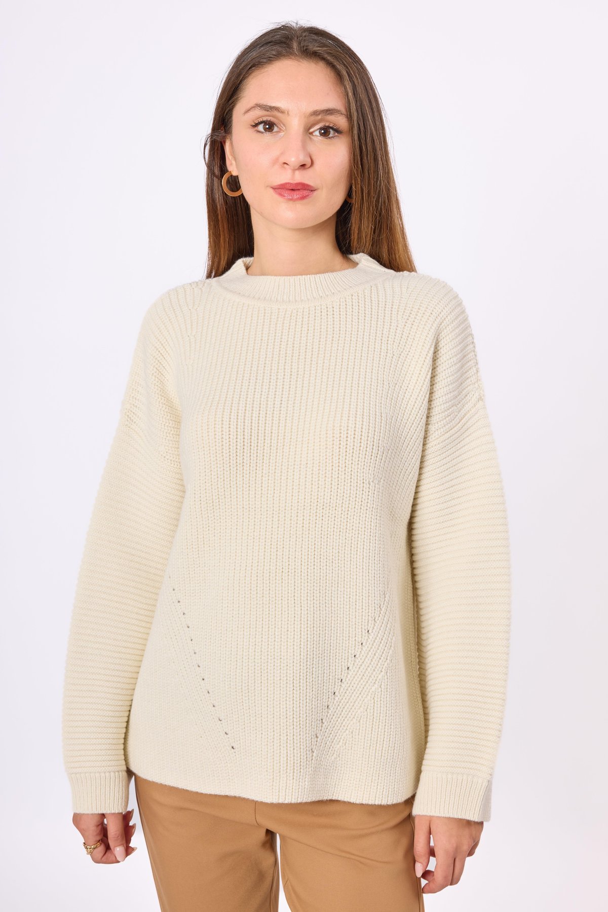 Peraluna Nikita Selanik Örgü Rahat Kesim Kadin Triko Kazak - Ekru