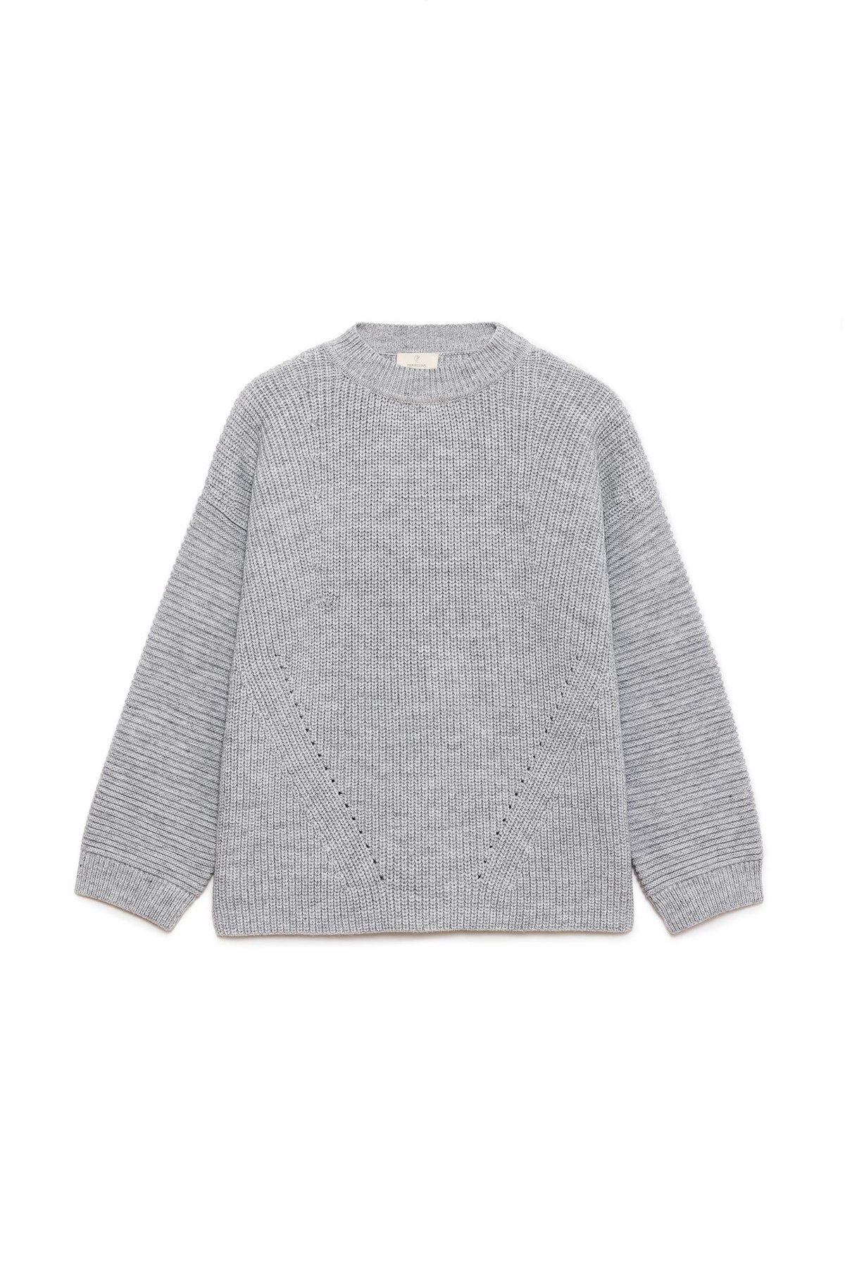 Peraluna Nikita Selanik Örgü Rahat Kesim Kadin Triko Kazak - Gri Melanj