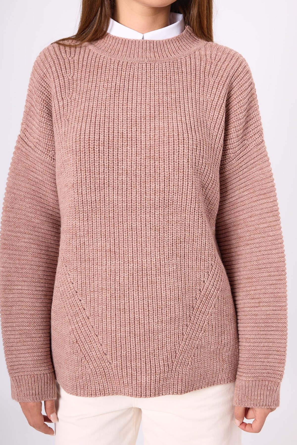 Peraluna Nikita Selanik Örgü Rahat Kesim Kadin Triko Kazak - Pudra