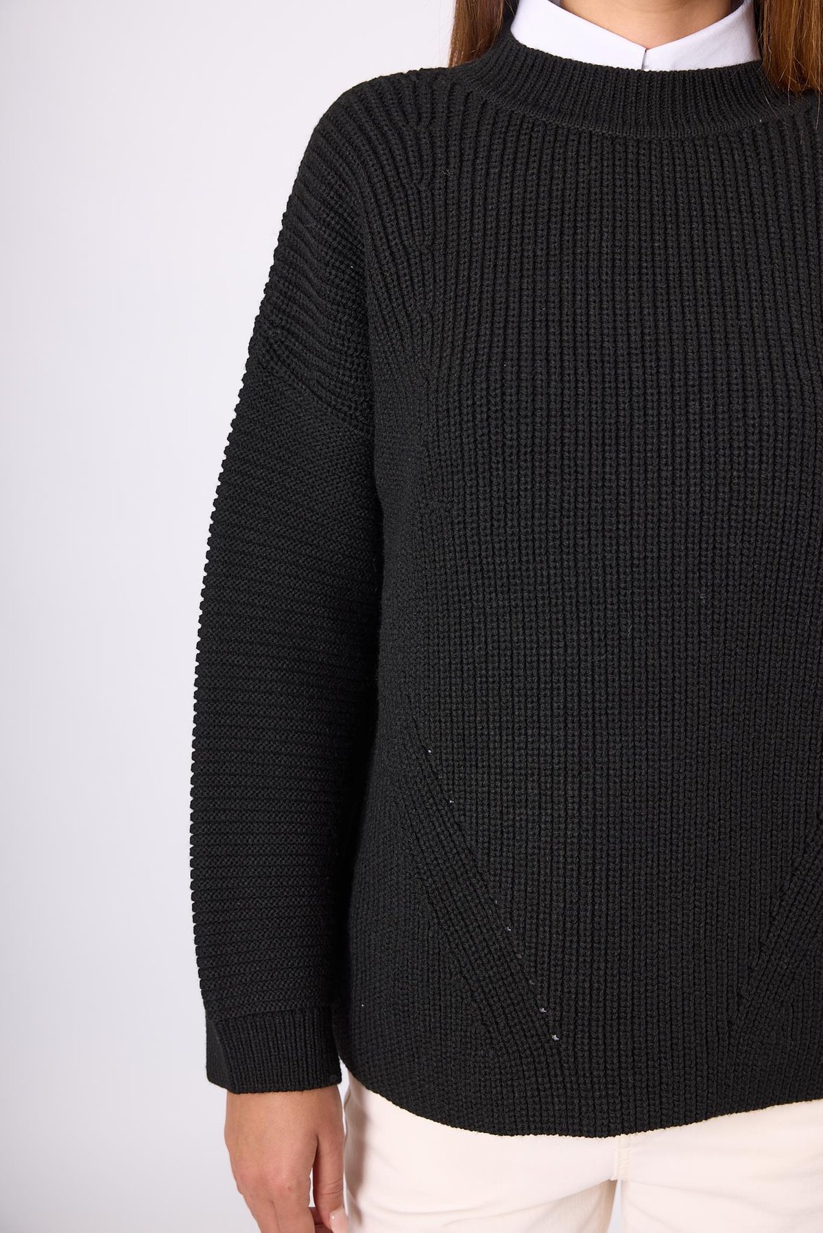 Peraluna Nikita Selanik Örgü Rahat Kesim Kadin Triko Kazak - Siyah