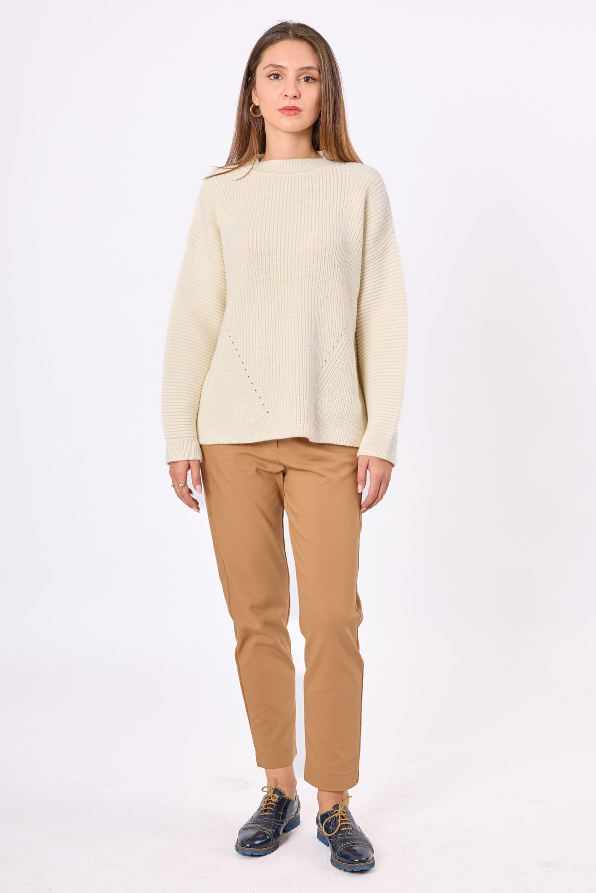 Peraluna Nikita Selanik Örgü Rahat Kesim Kadin Triko Kazak - Ekru
