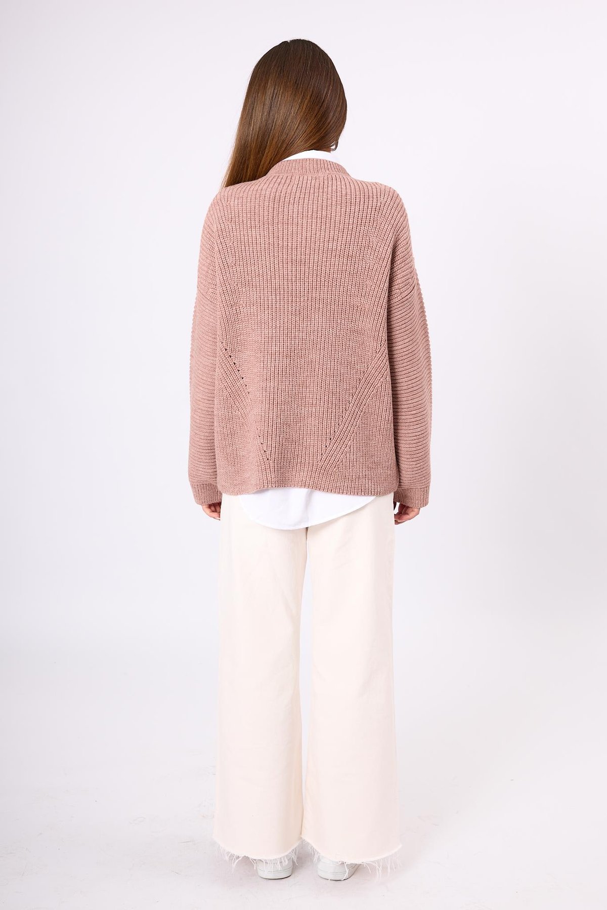 Peraluna Nikita Selanik Örgü Rahat Kesim Kadin Triko Kazak - Pudra