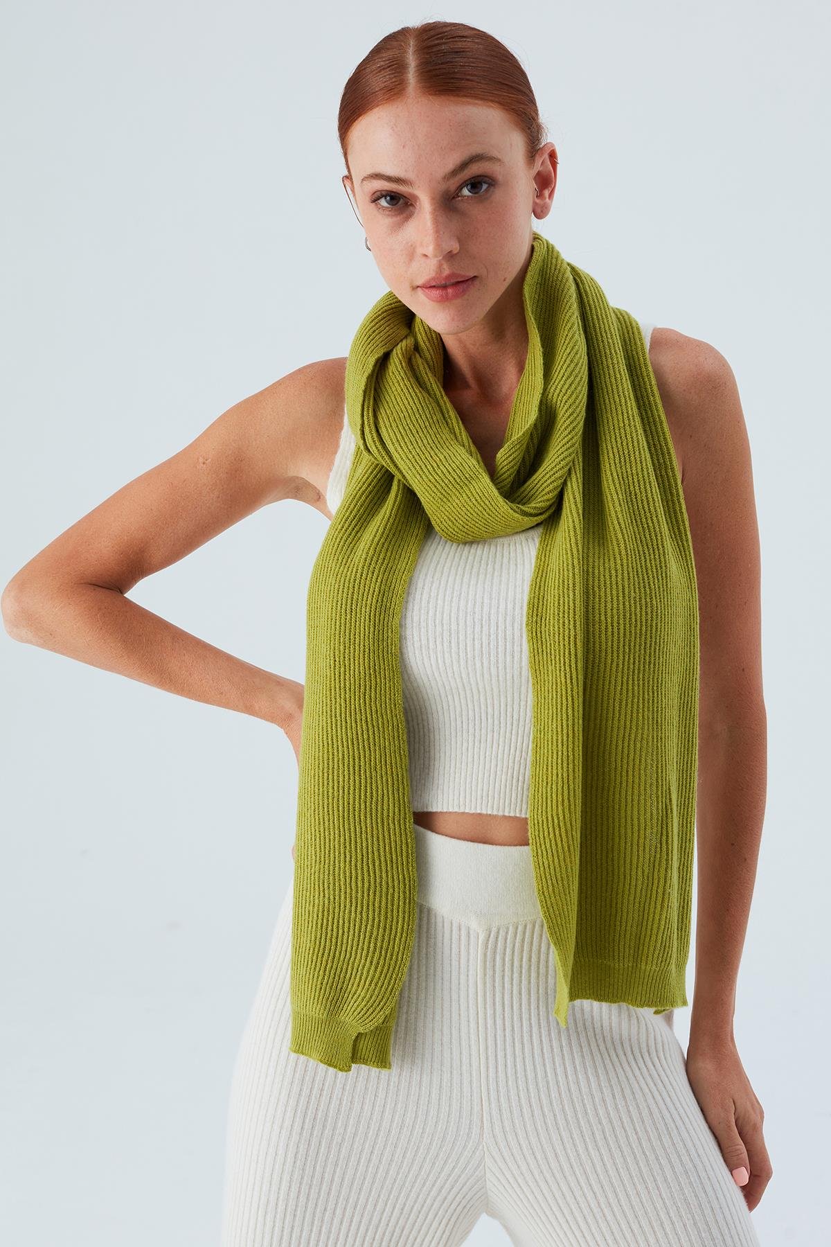 Peraluna NOMI SCARF Thessaloniki Knitting Cashmere Blend Soft Women's Knitwear Scarf - Green