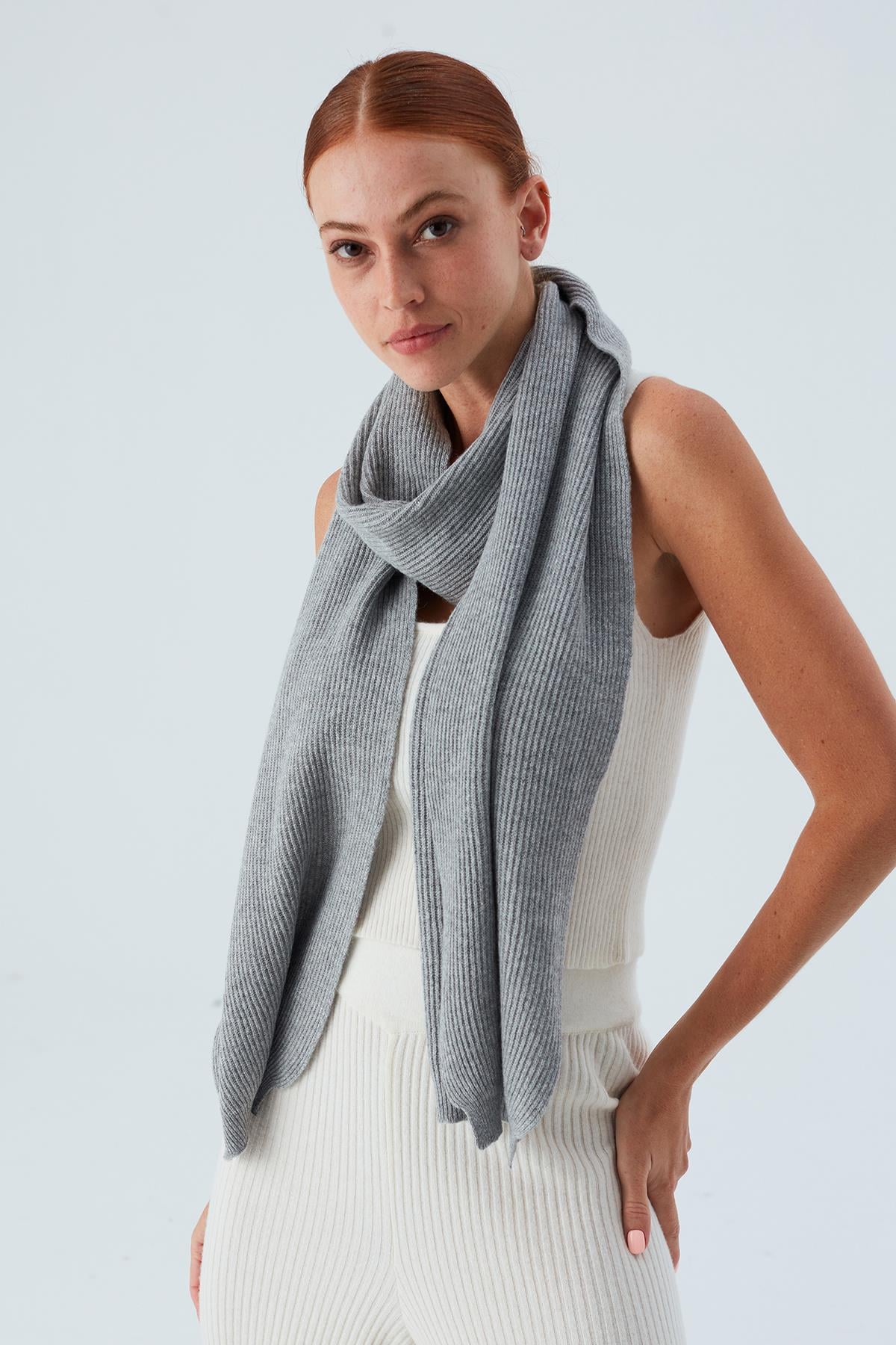 Peraluna NOMI SCARF Thessaloniki Knitting Cashmere Blend Soft Women's Knitwear Scarf - Grey Melange