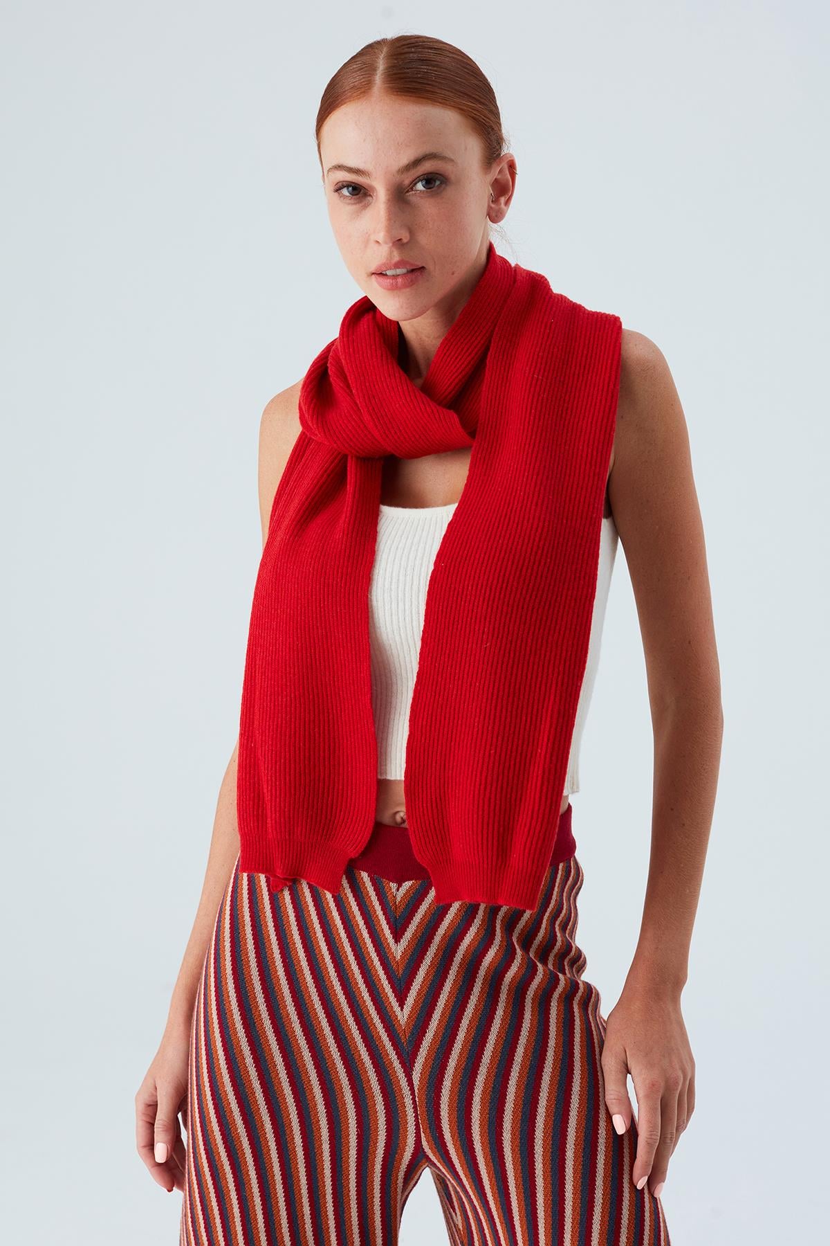 Peraluna NOMI SCARF Thessaloniki Knitting Cashmere Blend Soft Women's Knitwear Scarf - Red