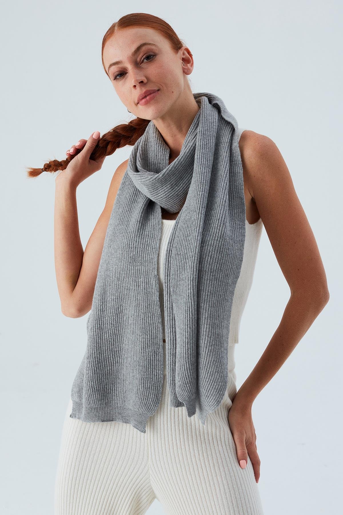 Peraluna NOMI SCARF Thessaloniki Knitting Cashmere Blend Soft Women's Knitwear Scarf - Grey Melange