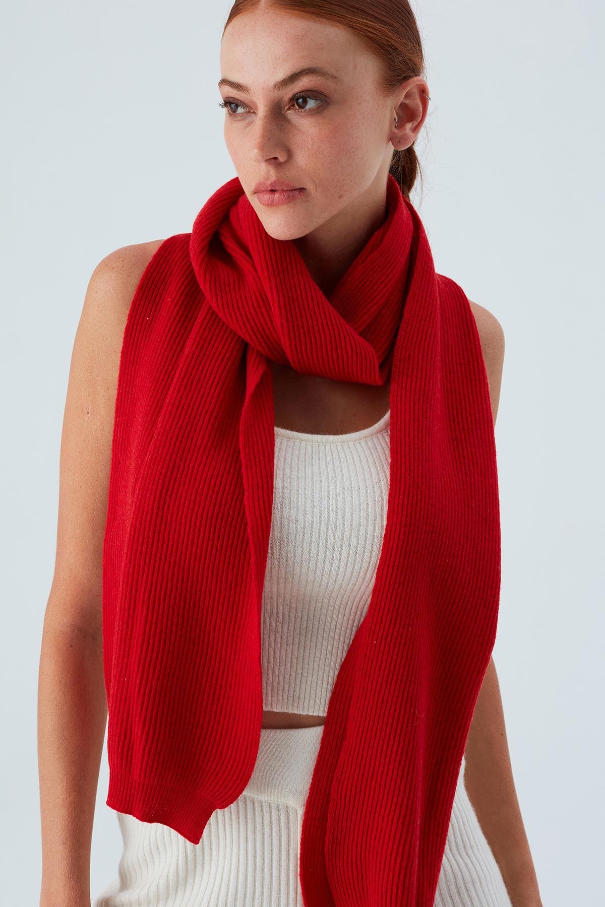 Peraluna NOMI SCARF Thessaloniki Knitting Cashmere Blend Soft Women's Knitwear Scarf - Red