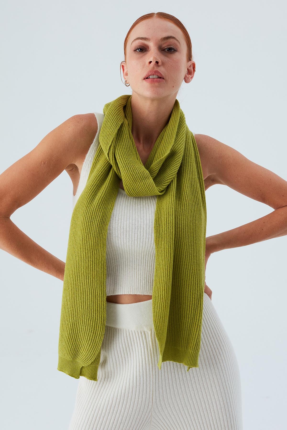 Peraluna NOMI SCARF Thessaloniki Knitting Cashmere Blend Soft Women's Knitwear Scarf - Green