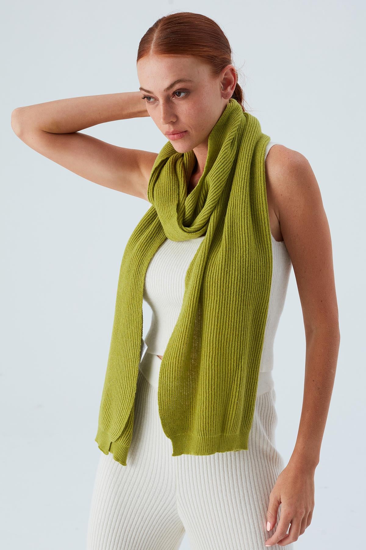 Peraluna NOMI SCARF Thessaloniki Knitting Cashmere Blend Soft Women's Knitwear Scarf - Green