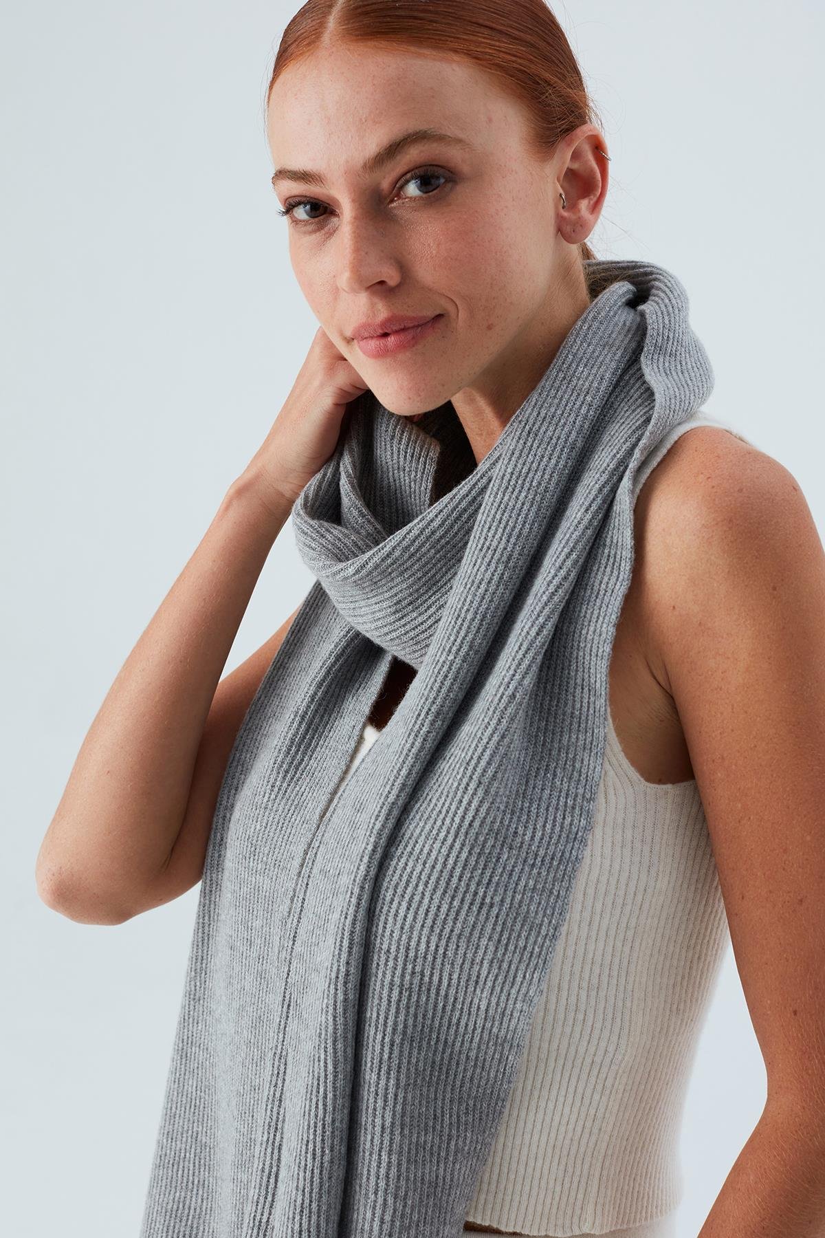 Peraluna NOMI SCARF Thessaloniki Knitting Cashmere Blend Soft Women's Knitwear Scarf - Grey Melange