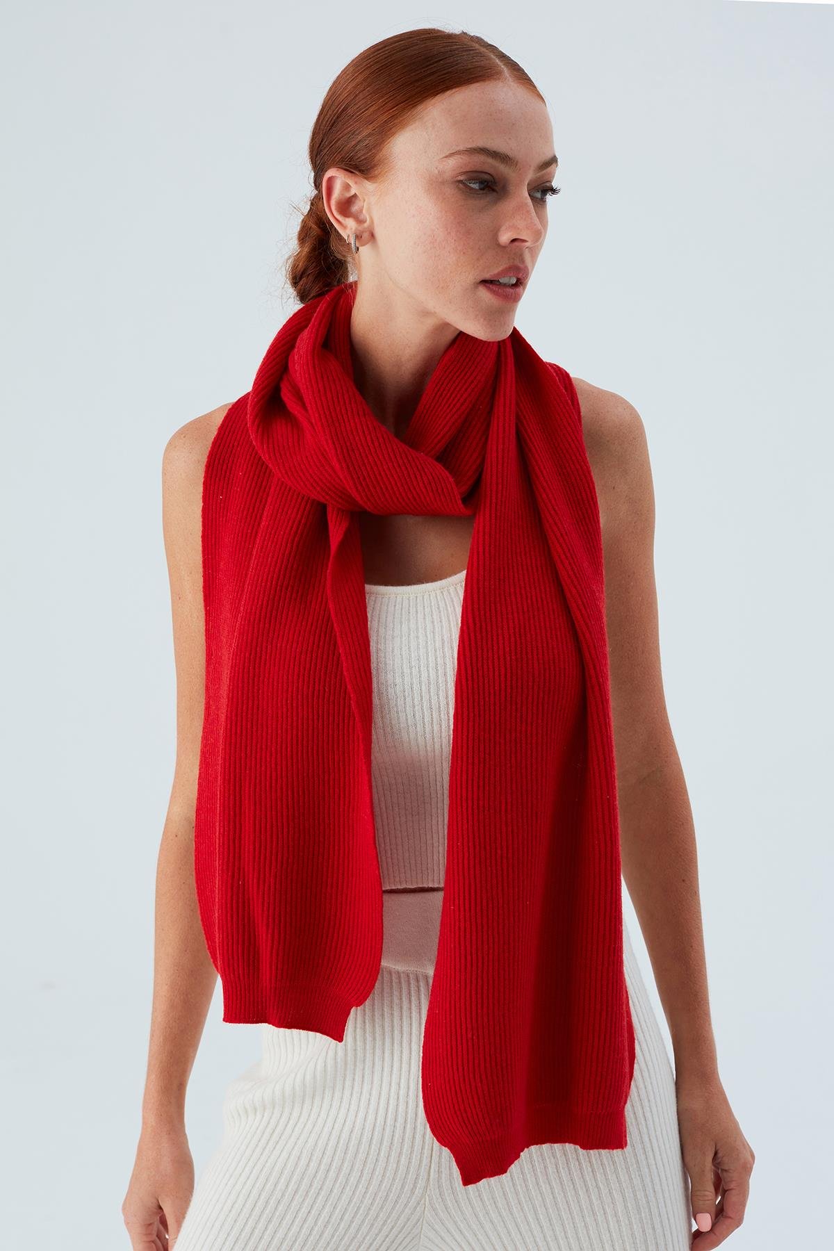 Peraluna NOMI SCARF Thessaloniki Knitting Cashmere Blend Soft Women's Knitwear Scarf - Red