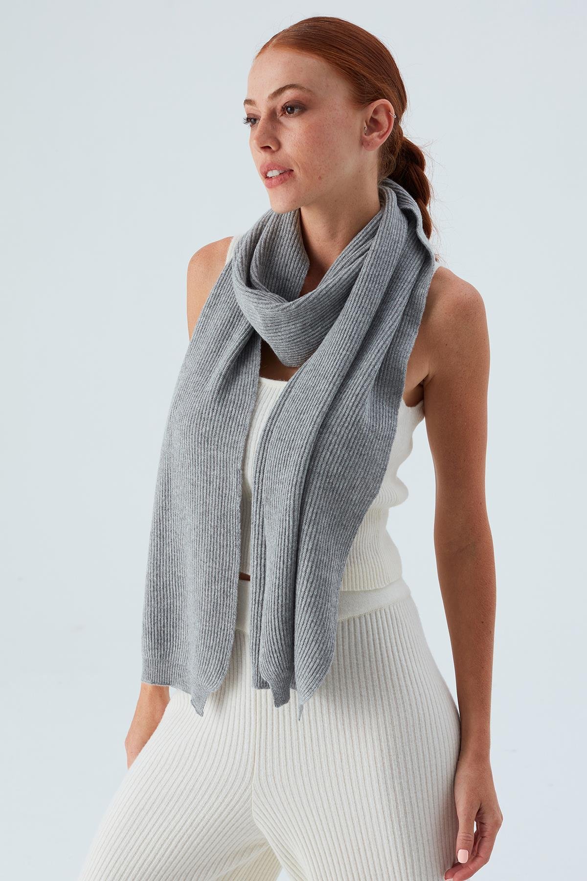 Peraluna NOMI SCARF Thessaloniki Knitting Cashmere Blend Soft Women's Knitwear Scarf - Grey Melange