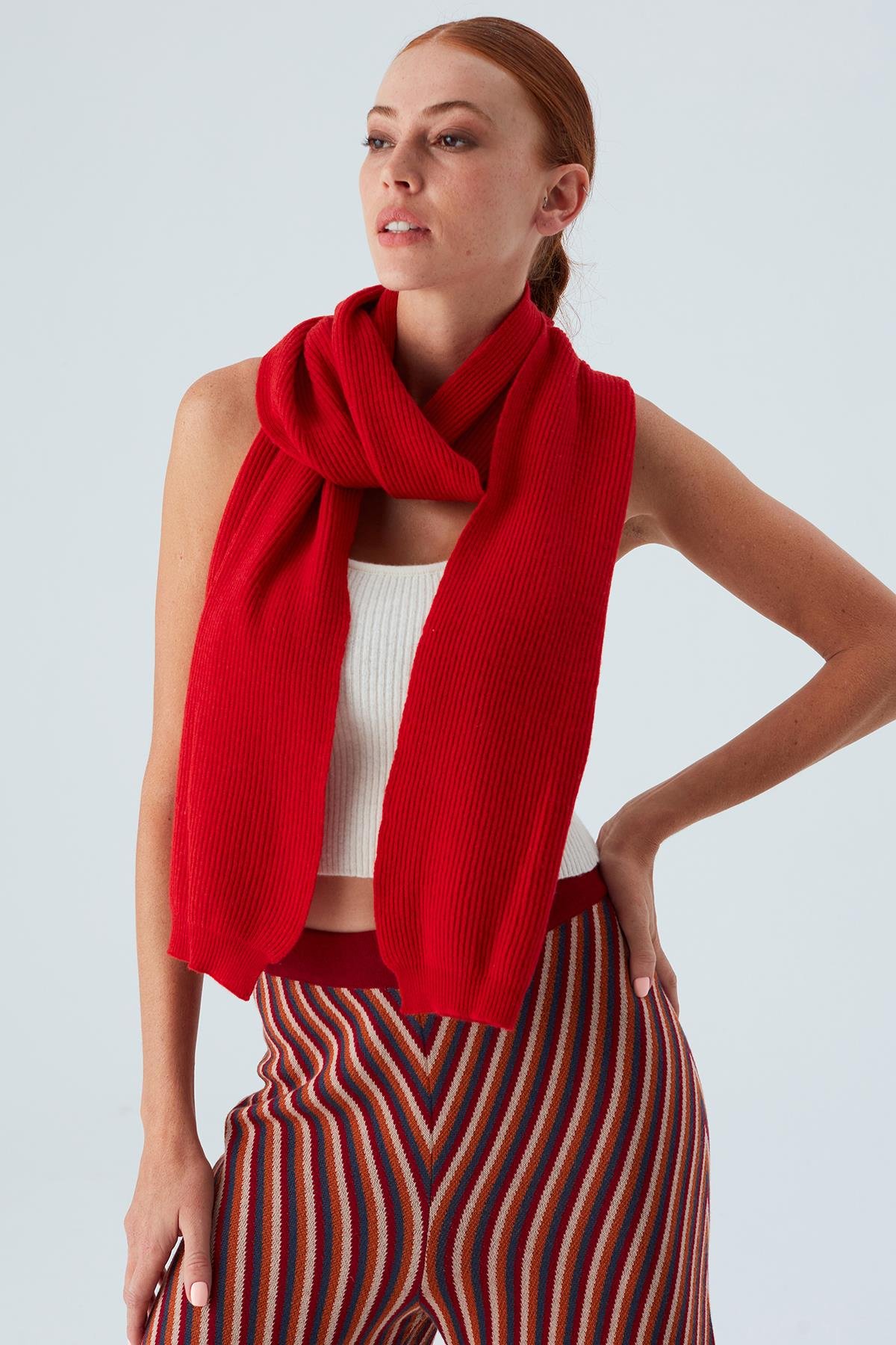 Peraluna NOMI SCARF Thessaloniki Knitting Cashmere Blend Soft Women's Knitwear Scarf - Red