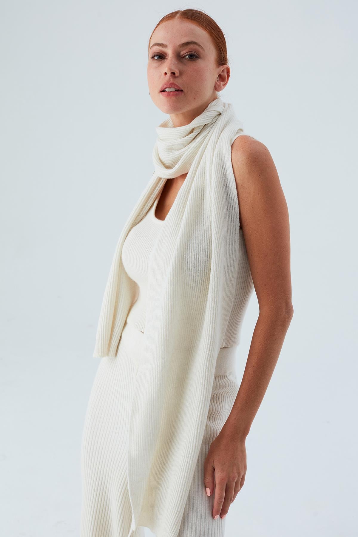 Peraluna NOMI SCARF Thessaloniki Knitting Cashmere Blend Soft Women's Knitwear Scarf - Ecru