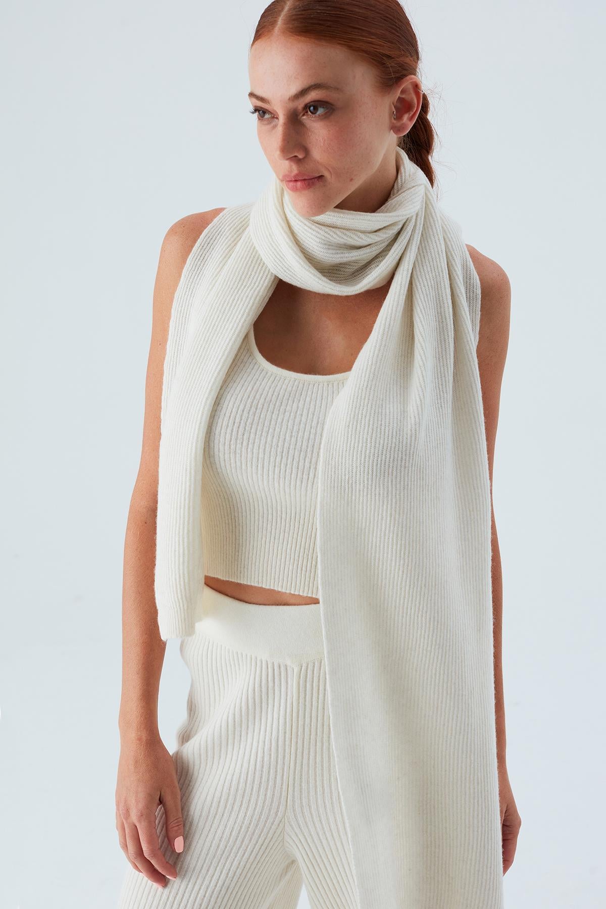 Peraluna NOMI SCARF Thessaloniki Knitting Cashmere Blend Soft Women's Knitwear Scarf - Ecru