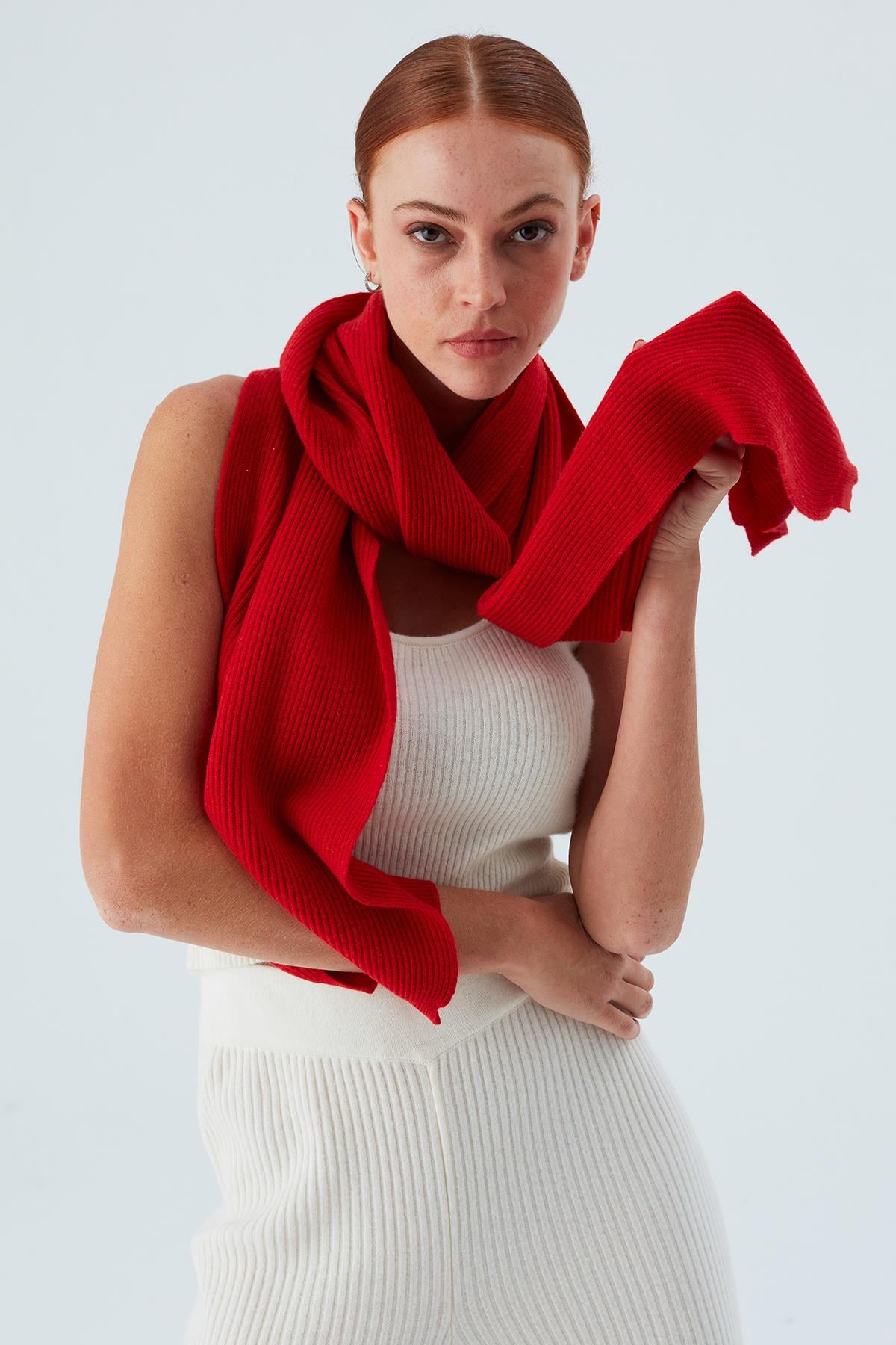 Peraluna NOMI SCARF Thessaloniki Knitting Cashmere Blend Soft Women's Knitwear Scarf - Red