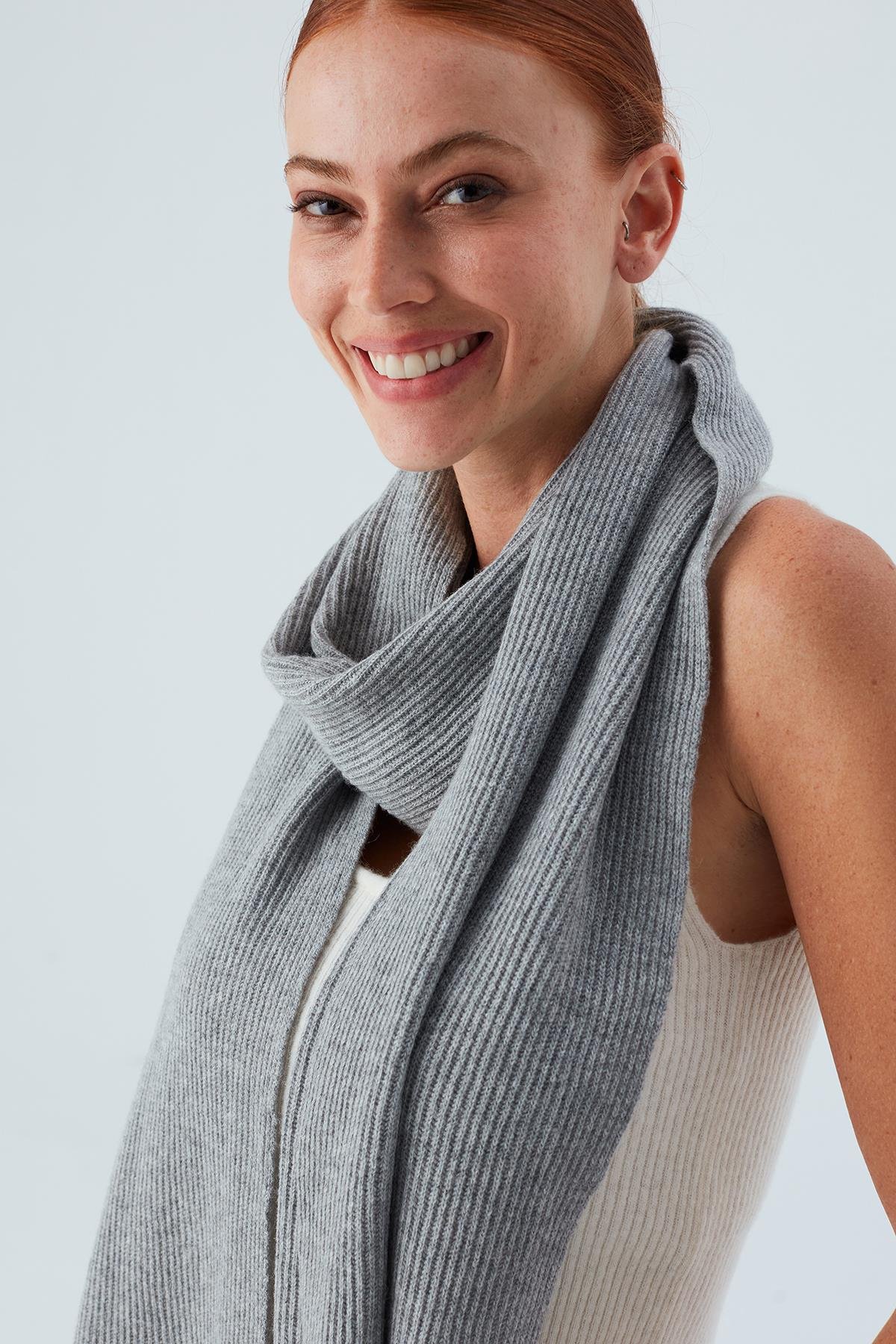 Peraluna NOMI SCARF Thessaloniki Knitting Cashmere Blend Soft Women's Knitwear Scarf - Grey Melange