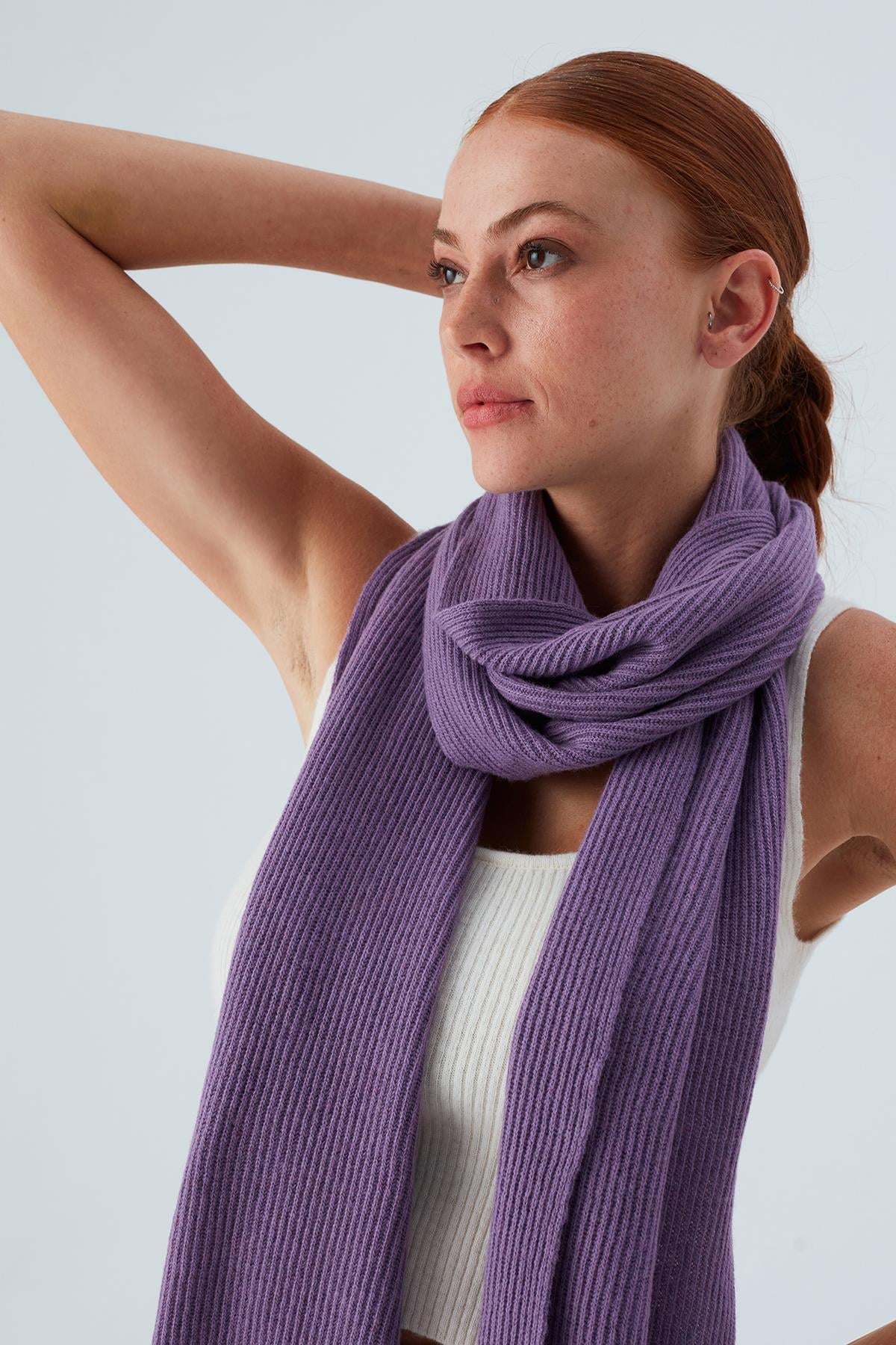 Peraluna NOMI SCARF Selanik Örgü Kaşmir Karışımlı Yumuşak Kadın Triko Atkı Pastel Mor