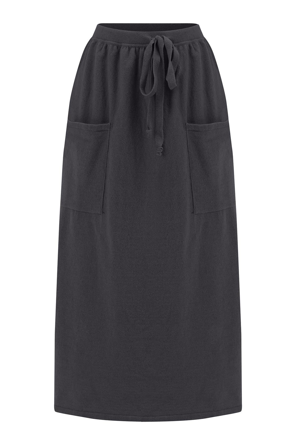 Peraluna NORA SKİRT Rahat Kesim Beli Lastikli 86 CM Bilek Hizası Cepli Kadın Triko Etek Antrasit