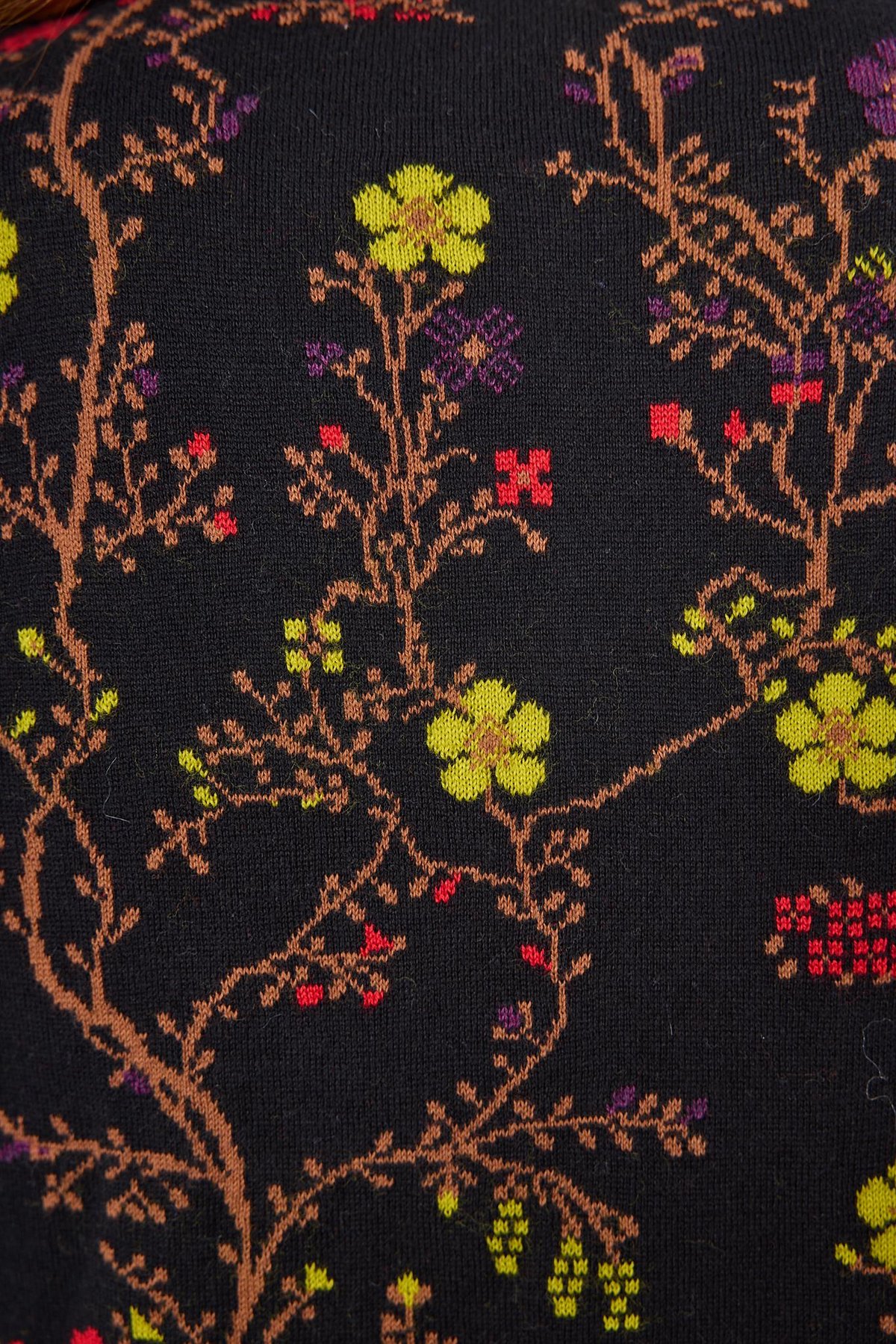 Peraluna Nostalgia Çiçek Desenli Kadın Krop Hırka - Siyah/Multi