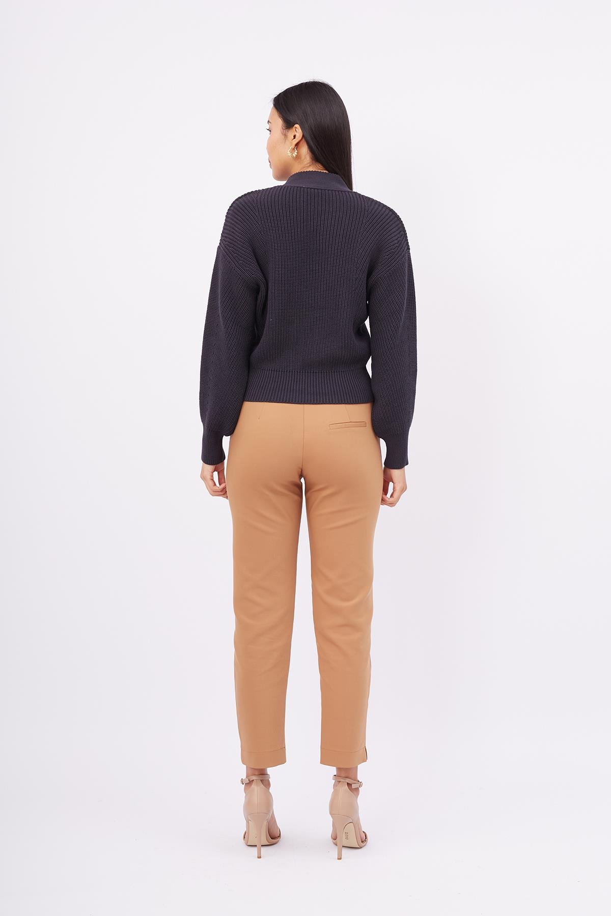 Peraluna OLIVIA CARDIGAN Selanik Örgü %100 Pamuk V Yaka Kadın Triko Hırka - Siyah