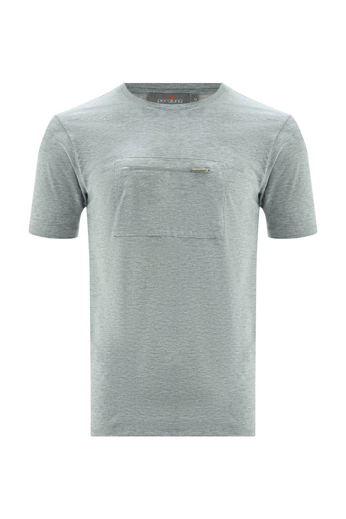 Peraluna Ön Orta Fermuarlı Düz Kesim Açık Gri Erkek T-Shirt