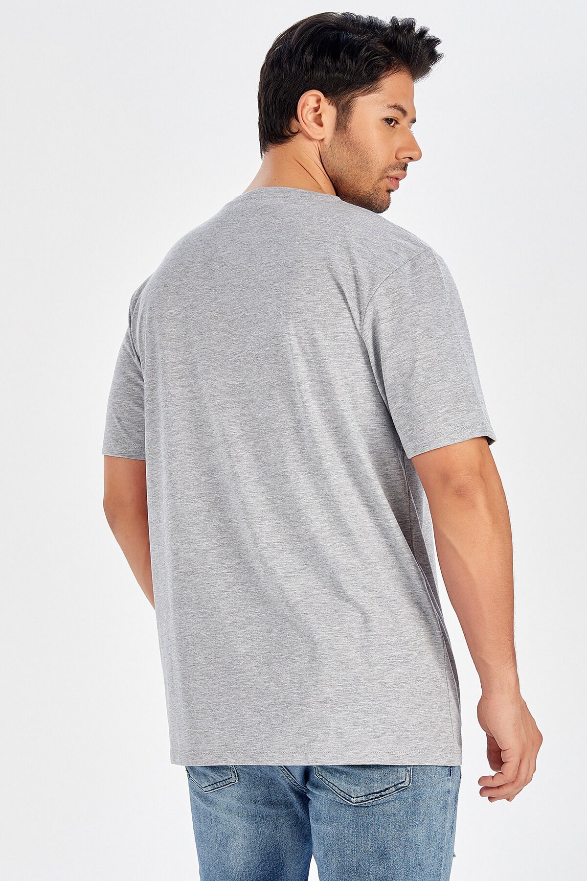 Peraluna Ön Orta Fermuarlı Düz Kesim Açık Gri Uzun T-Shirt