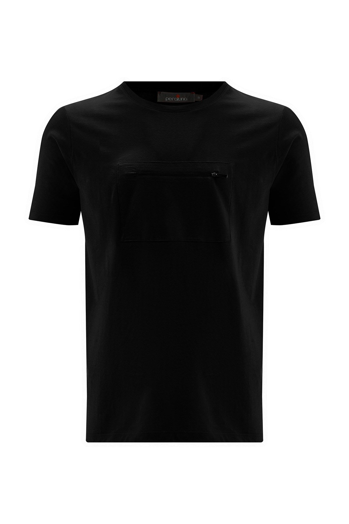 Peraluna Ön Orta Fermuarlı Düz Kesim Siyah Erkek T-Shirt