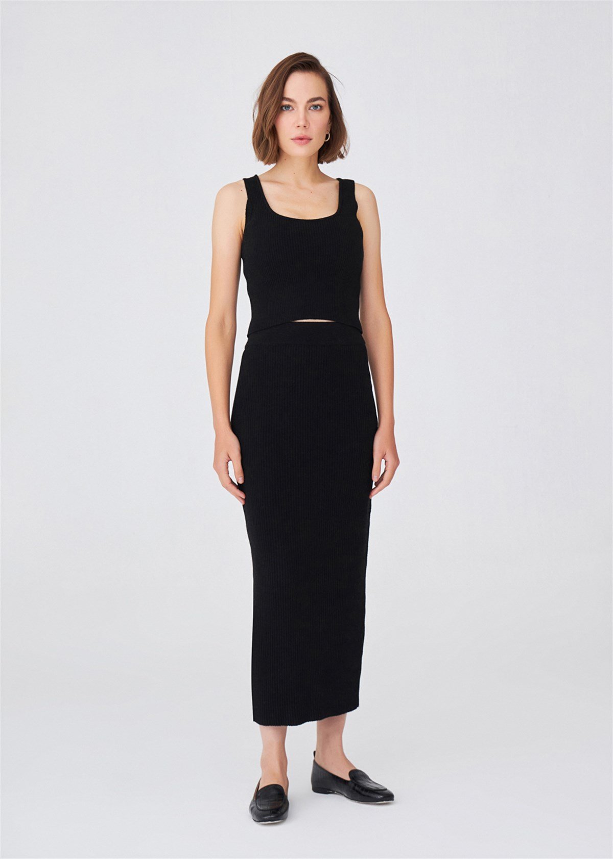 Peraluna Cashmere Blend High Waist Ribbed Knitwear Maxi Pen Skirt - Black