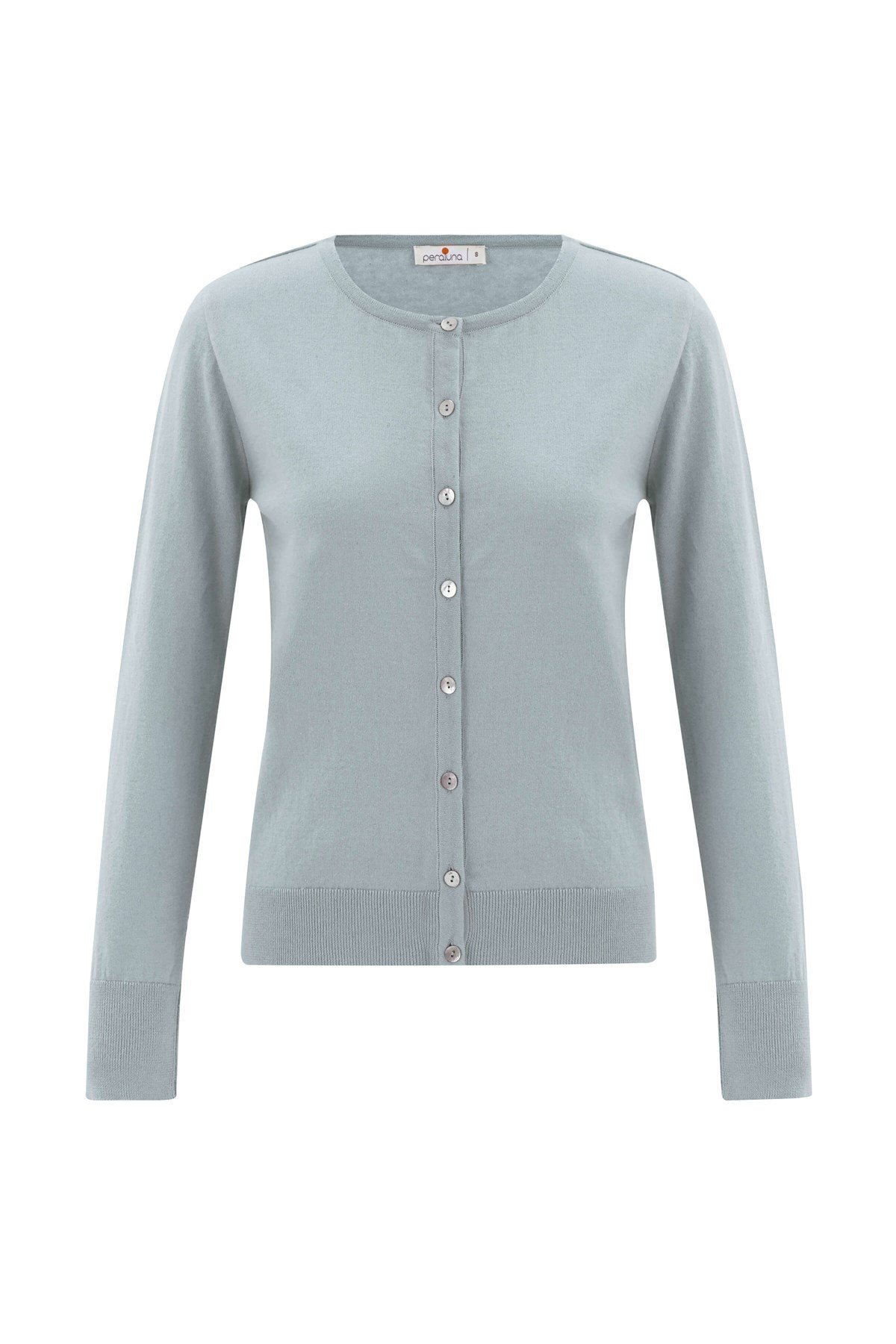 Peraluna Pamuklu Bisiklet Yaka Basic Kadın Triko Hırka Buz Yeşili