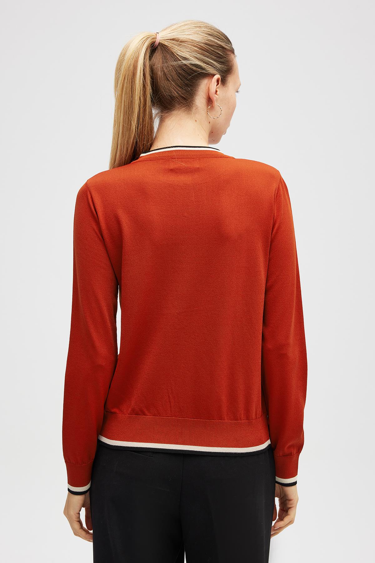 Peraluna Paris, Çizgi Detaylı Kadın Triko Hırka  - Kiremit