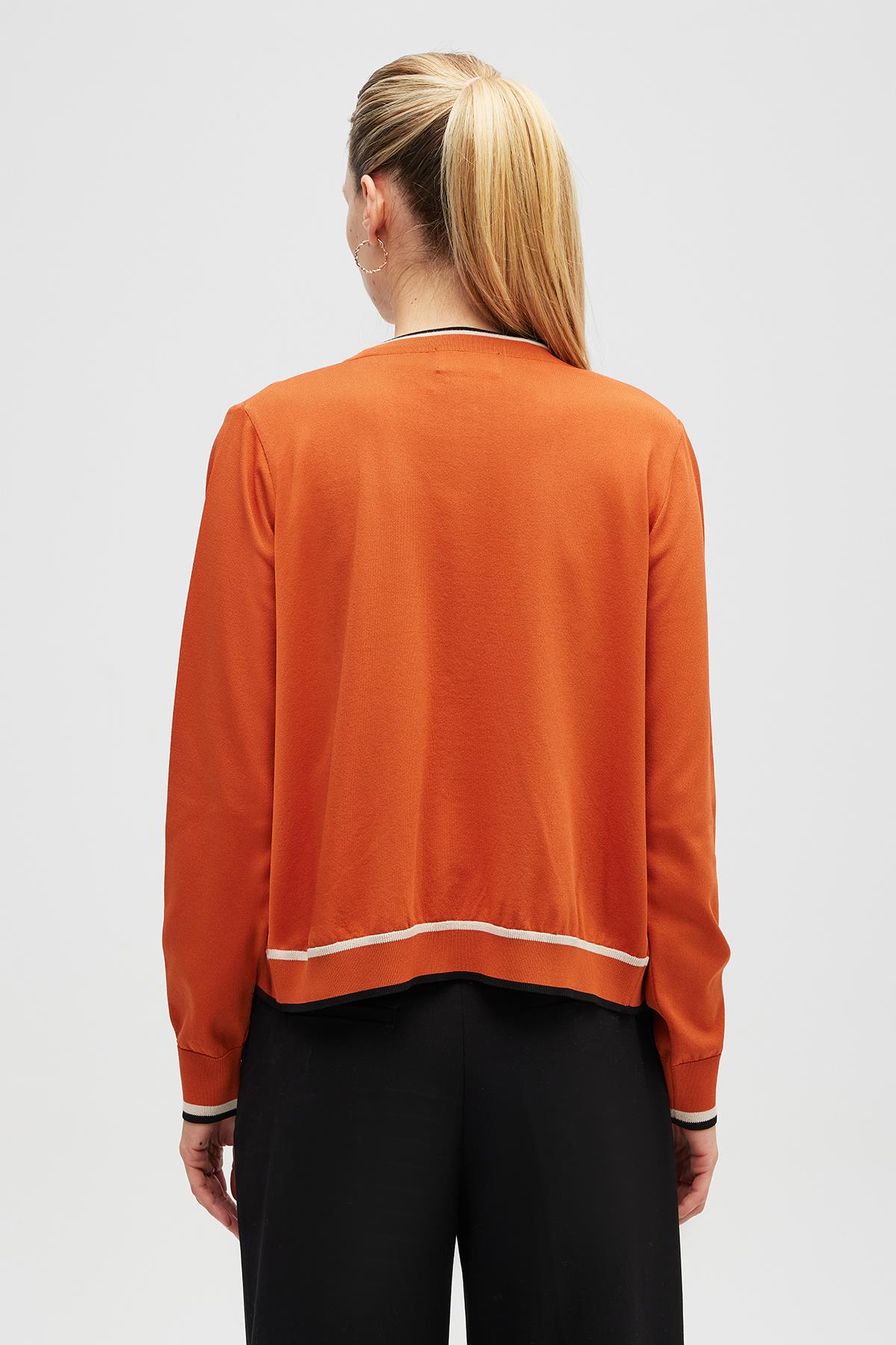 Peraluna Paris, Çizgi Detaylı Kadın Triko Hırka  - Yanık Turuncu