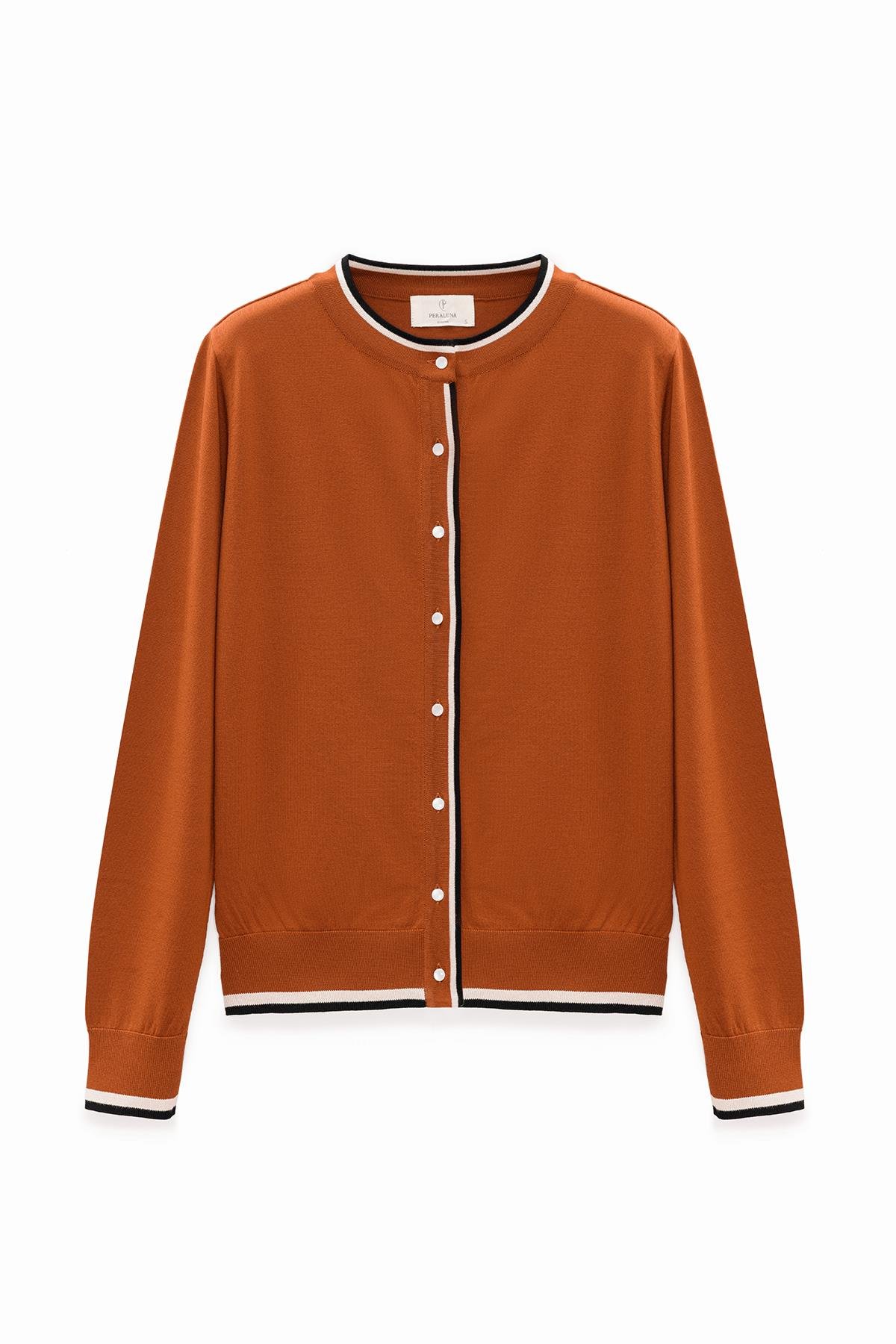 Peraluna Paris, Çizgi Detaylı Kadın Triko Hırka  - Yanık Turuncu