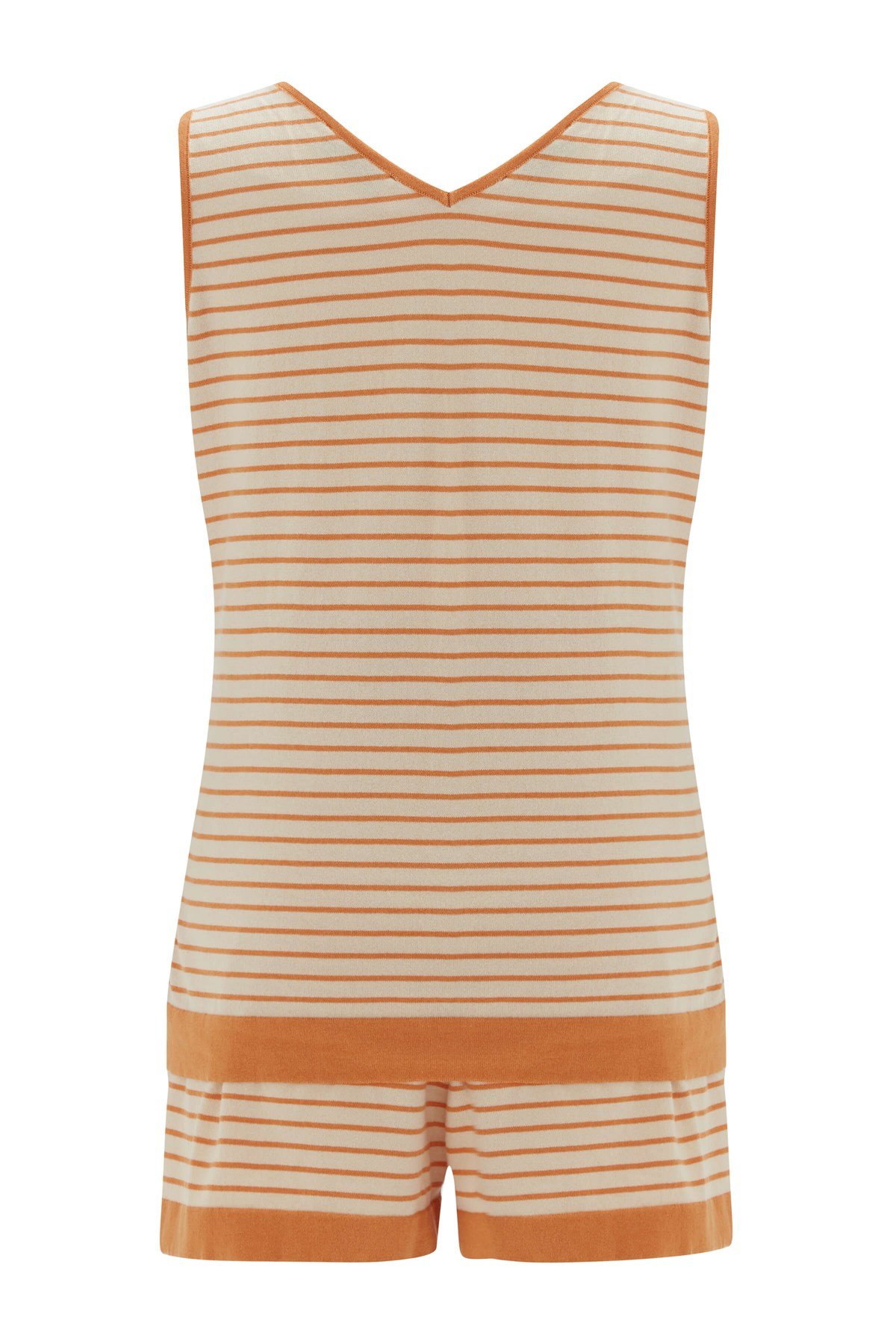 Peraluna PARU TOP & SHORTS Pamuklu Yazlık Kadın Triko Şort Takım Bej/Turuncu