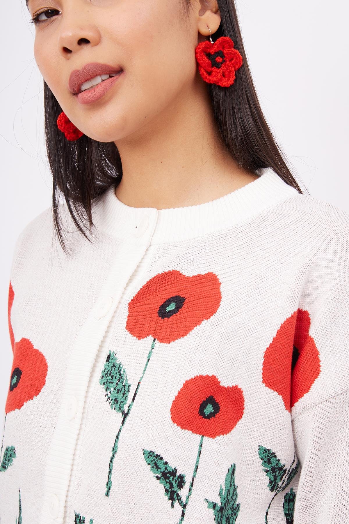 Peraluna POPPY EARRINGS El Yapımı Gelincik Küpe - Ekru