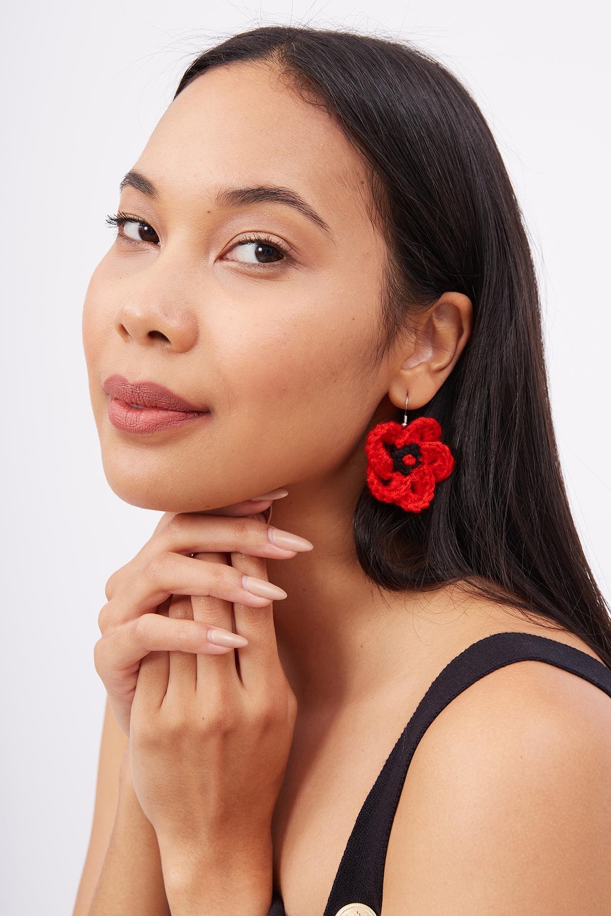 Peraluna POPPY EARRINGS El Yapımı Gelincik Küpe - Ekru