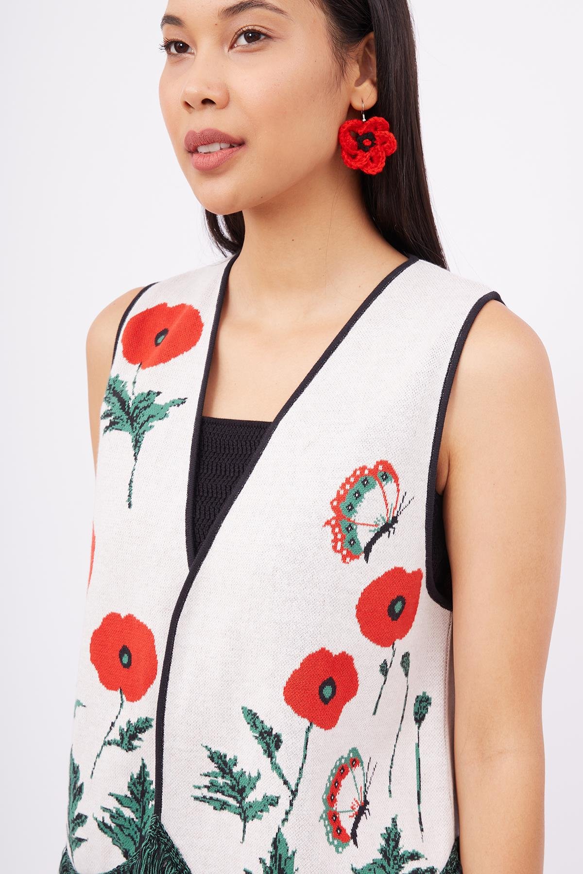 Peraluna POPPY EARRINGS El Yapımı Gelincik Küpe - Ekru